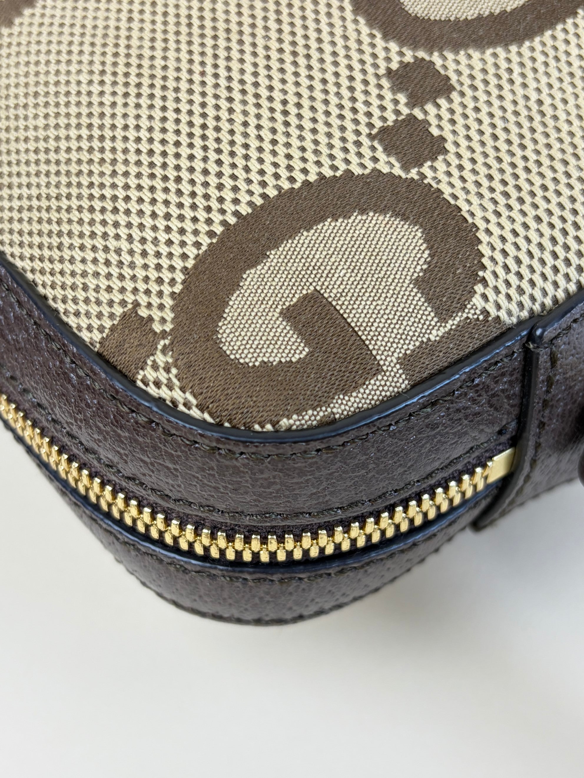 Gucci Bicolor Monogram Jumbo GG Web Strap Messenger Shoulder Bag