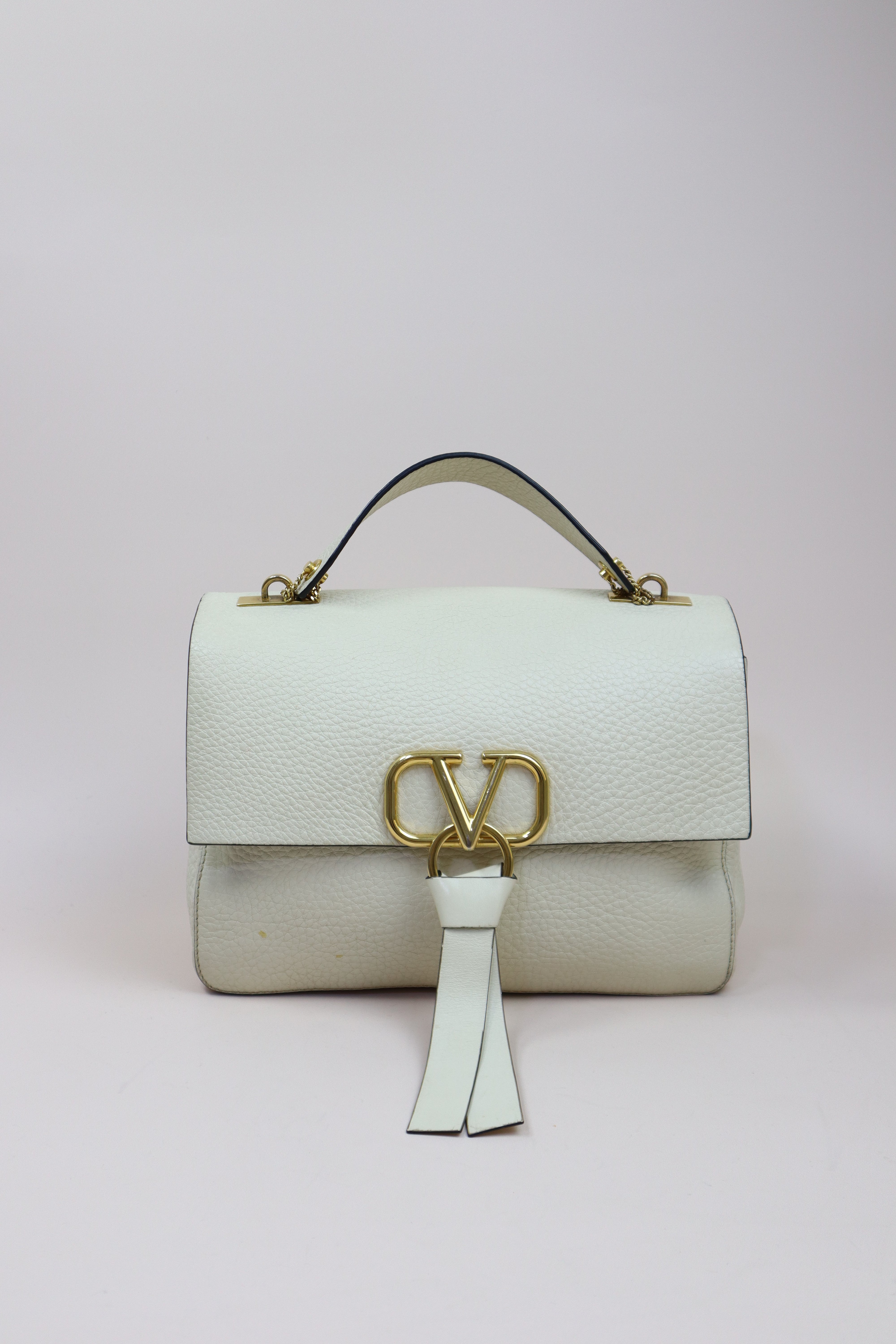 Valentino Off White V Ring Flap Chain Crossbody Bag