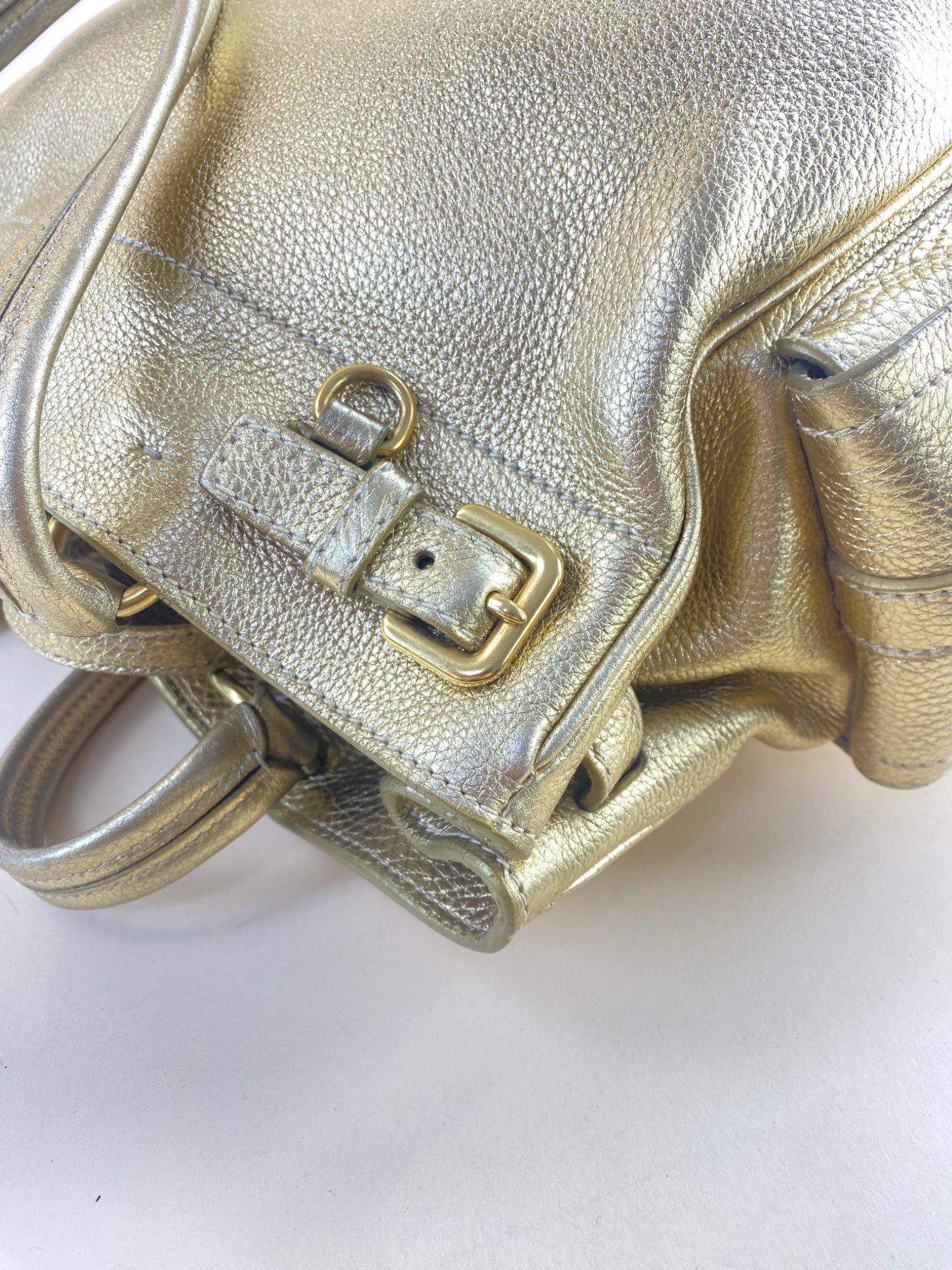 Prada Metallic Gold Vitello Daino Side Pocket Shoulder Bag