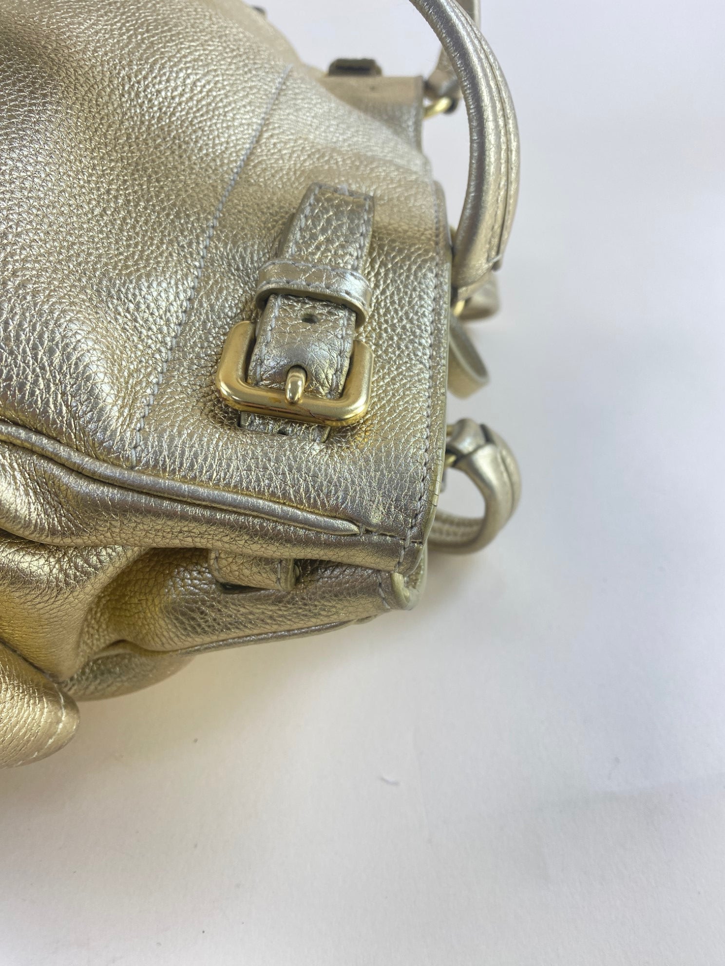 Prada Metallic Gold Vitello Daino Side Pocket Shoulder Bag