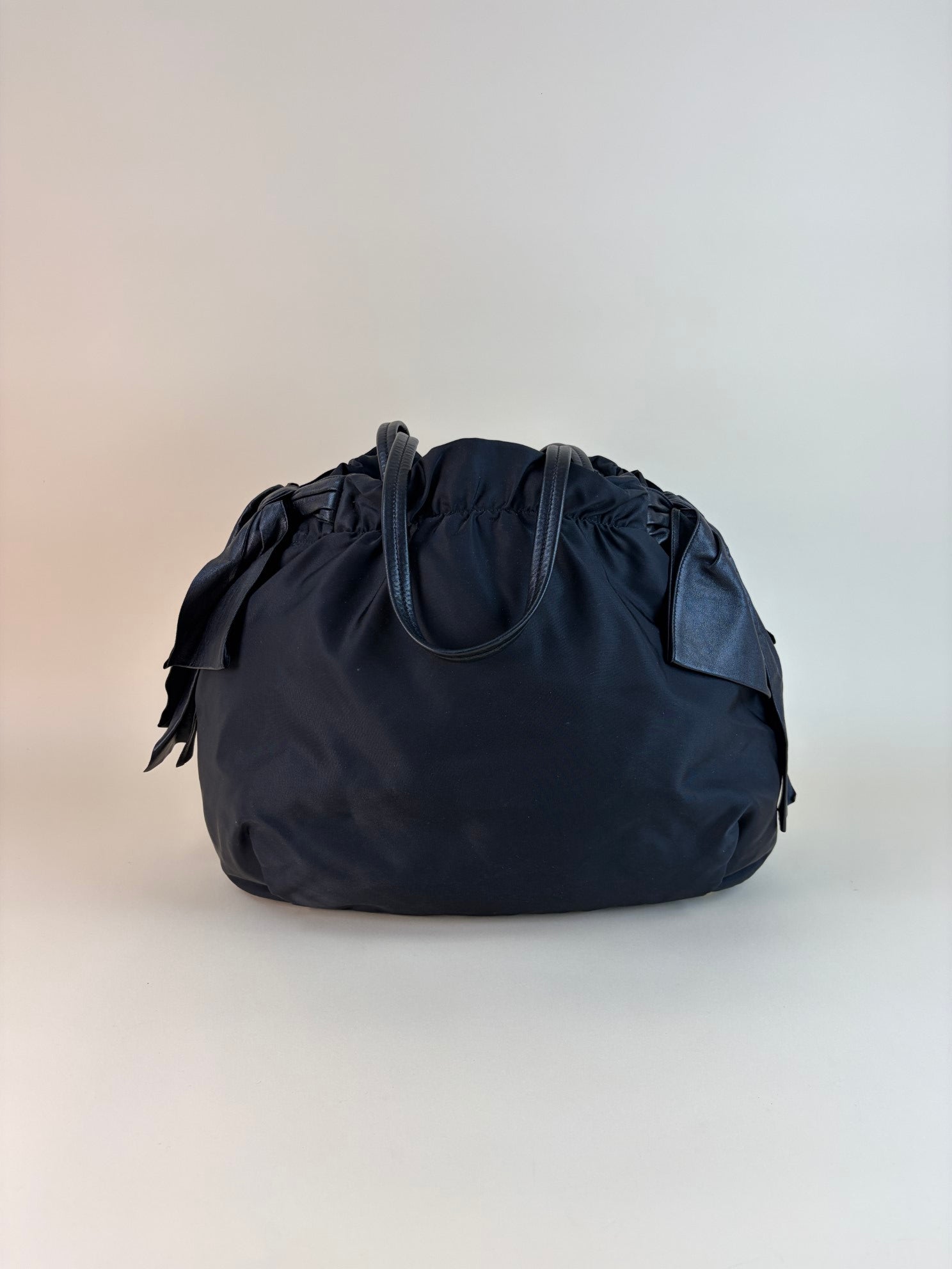 Prada Black Nappa Antique Drawstring Nylon Jacquard Shoulder Bag