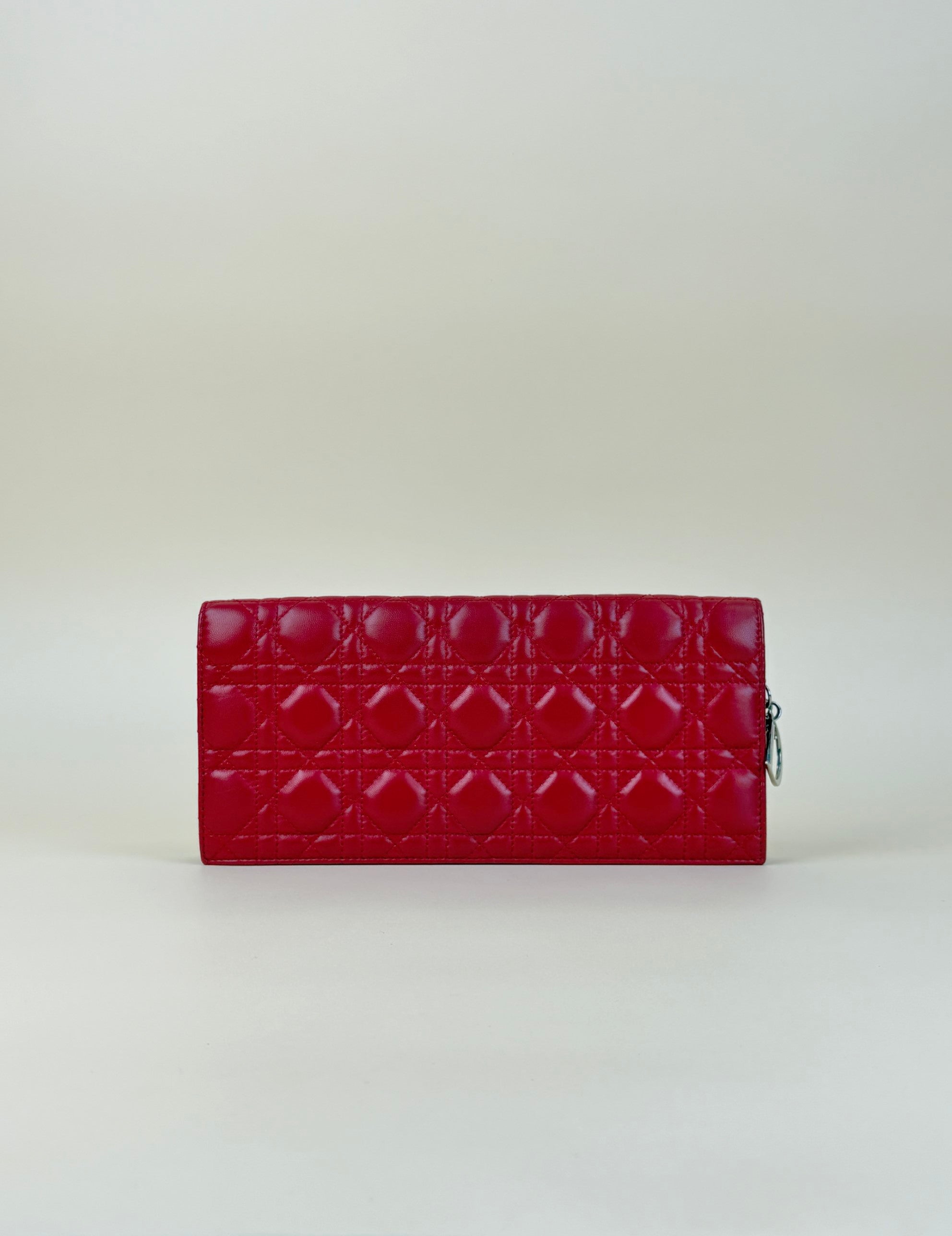 Christian Dior Red Quilted Cannage Lady Dior Clutch with Chain
