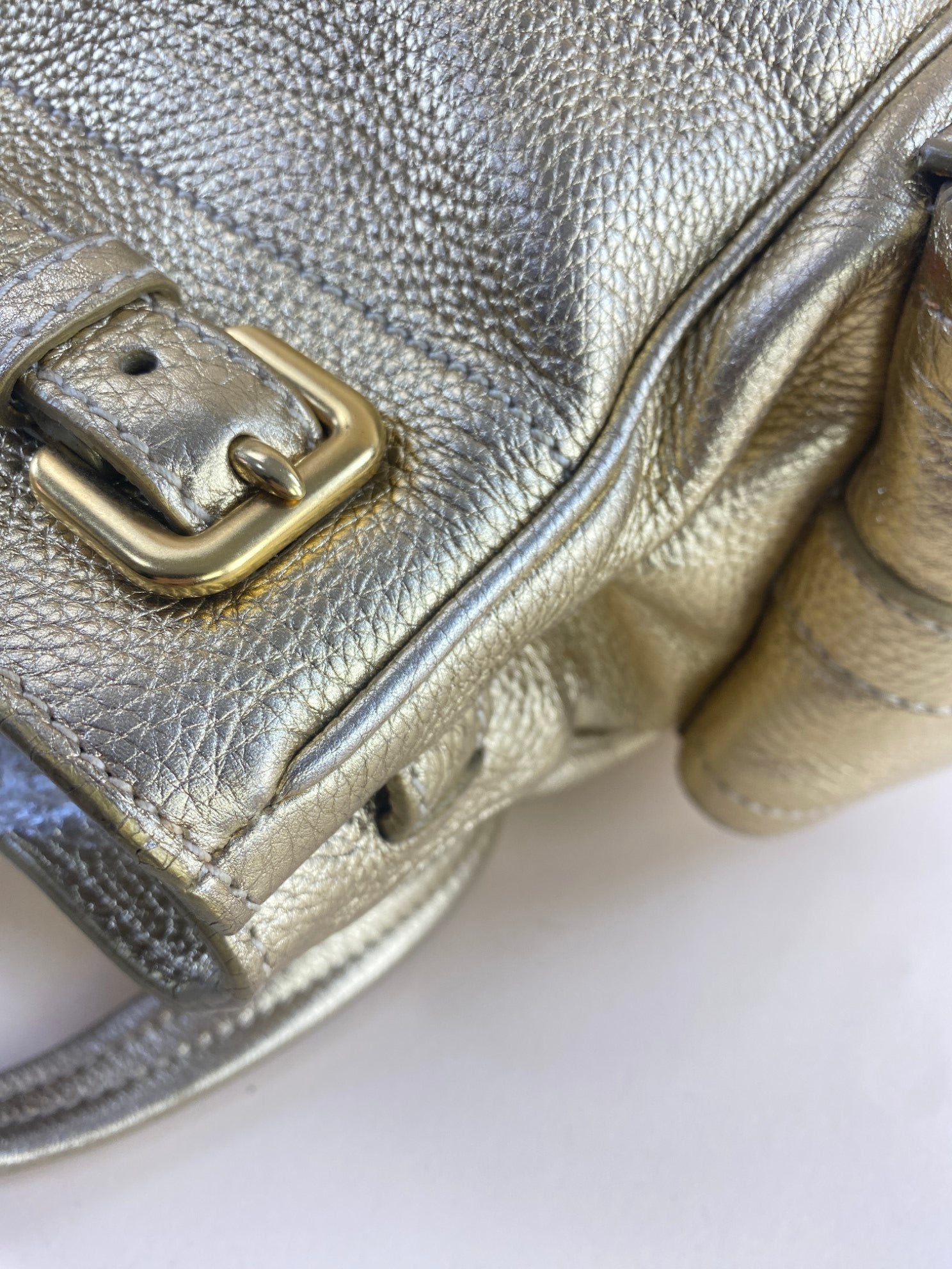 Prada Metallic Gold Vitello Daino Side Pocket Shoulder Bag