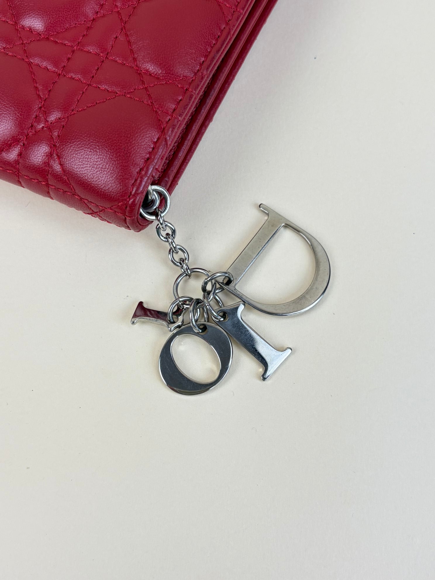 Christian Dior Red Quilted Cannage Lady Dior Clutch with Chain