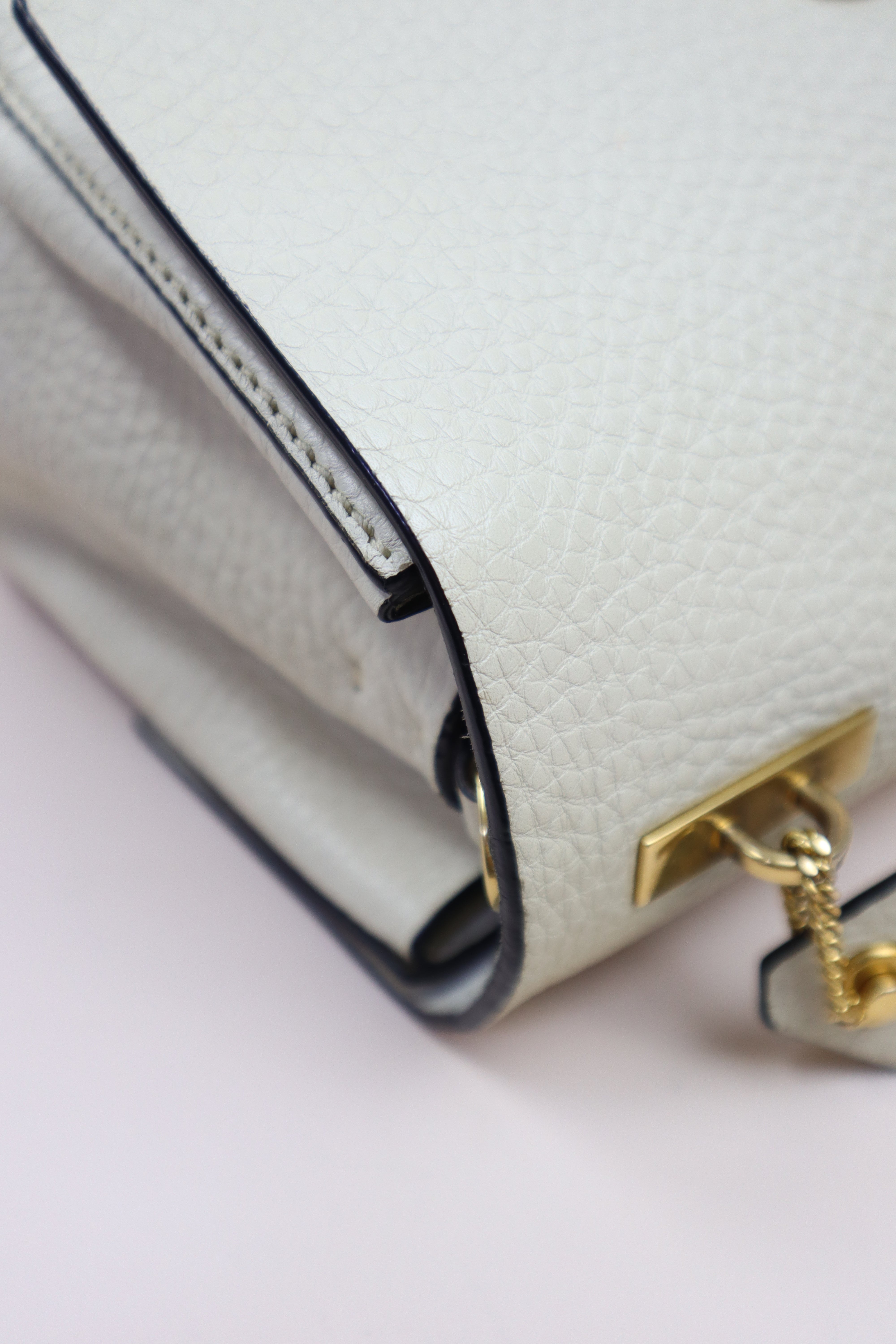 Valentino Off White V Ring Flap Chain Crossbody Bag