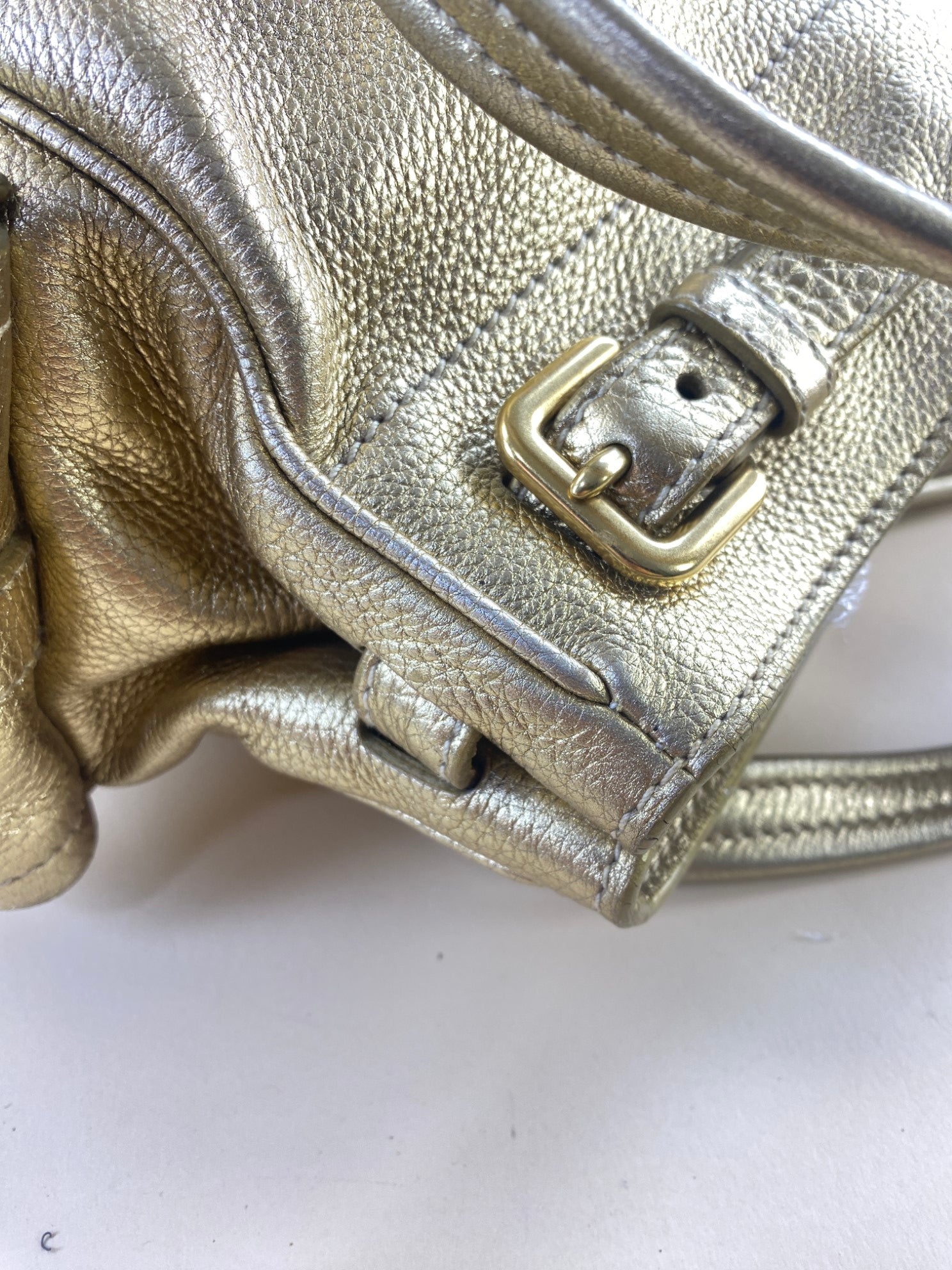 Prada Metallic Gold Vitello Daino Side Pocket Shoulder Bag