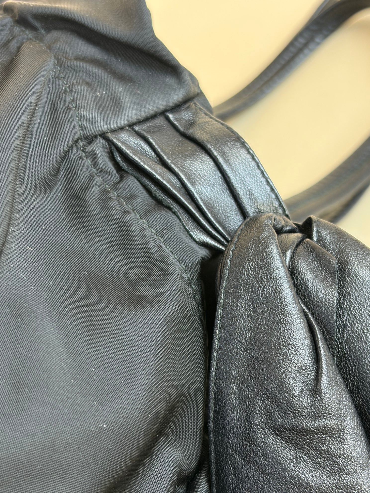 Prada Black Nappa Antique Drawstring Nylon Jacquard Shoulder Bag