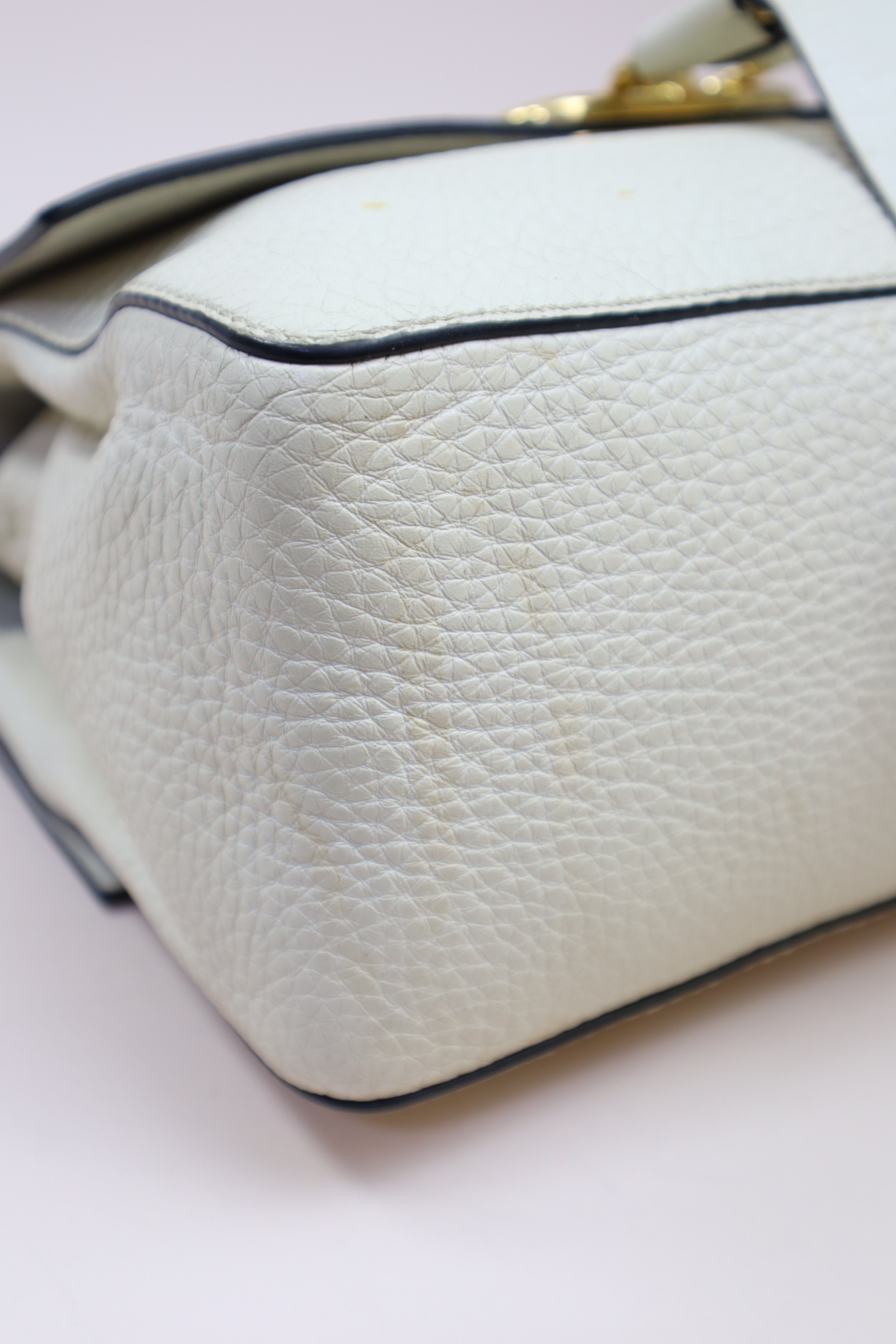 Valentino Off White V Ring Flap Chain Crossbody Bag