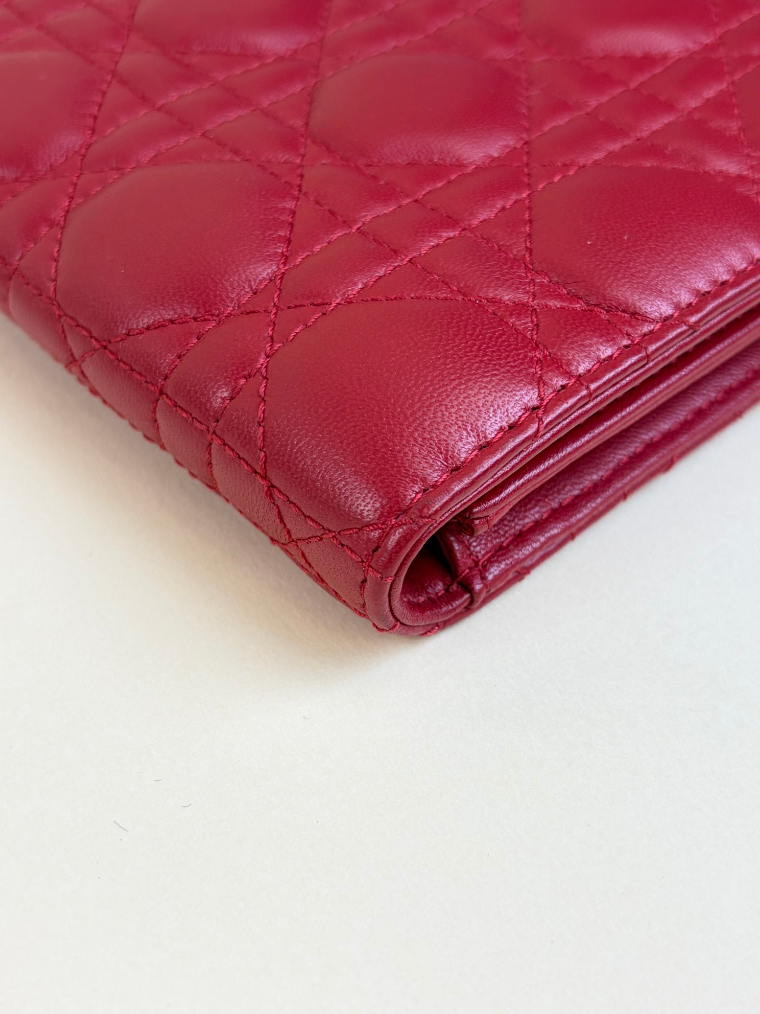 Christian Dior Red Quilted Cannage Lady Dior Clutch with Chain