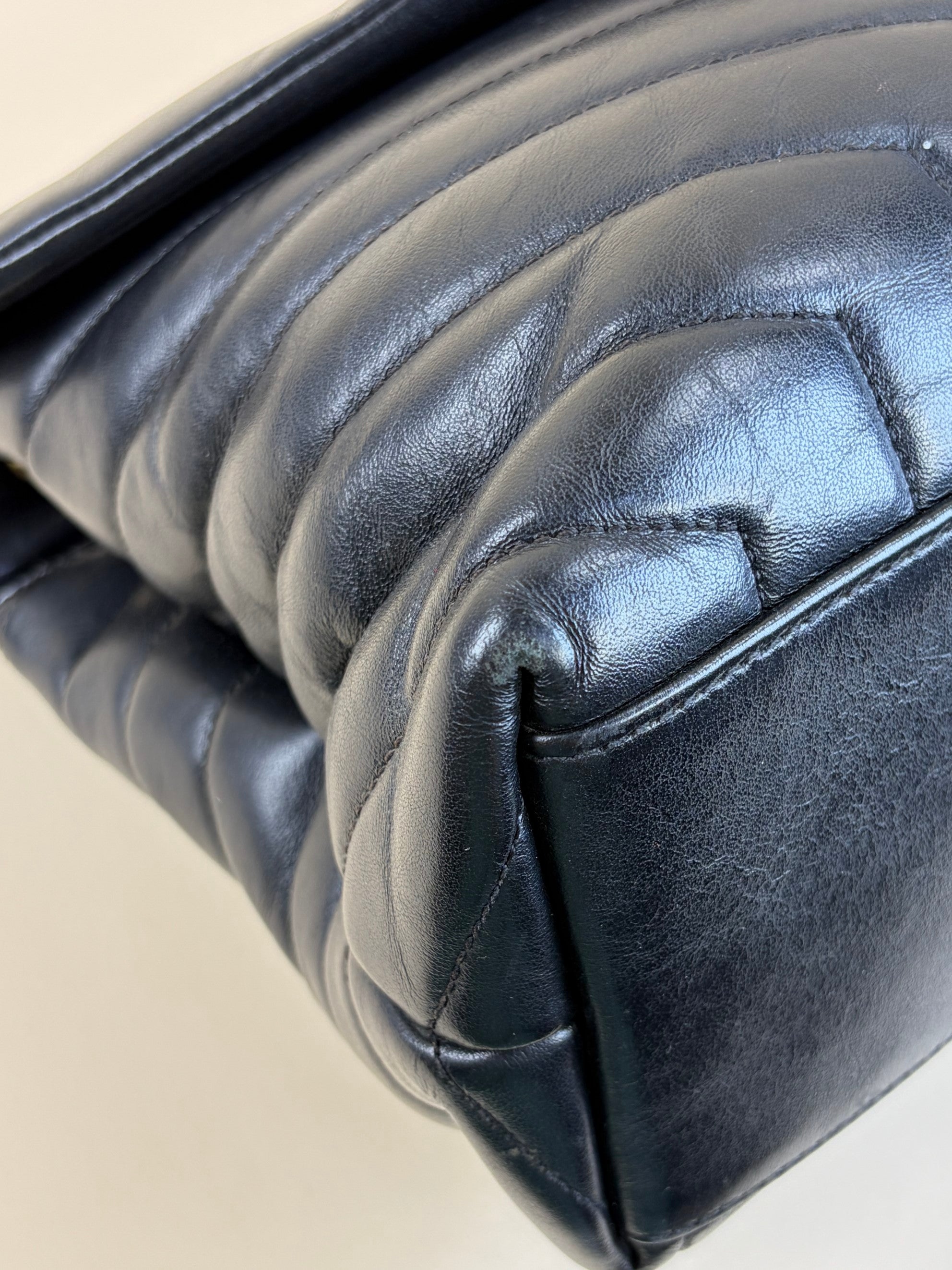 YSL Black Quilted Monogram Medium Loulou Chain Shoulder Bag
