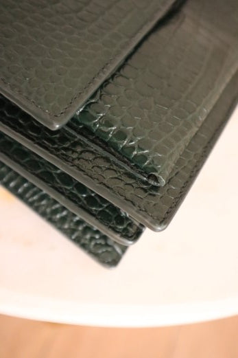 YSL Green Embossed Croco Sunset Medium Bag