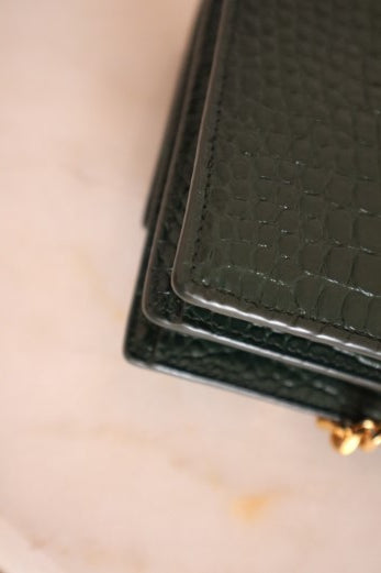 YSL Green Embossed Croco Sunset Medium Bag