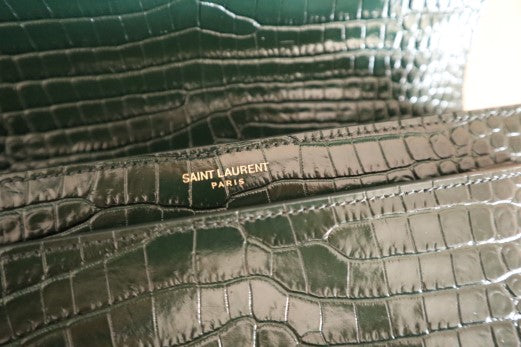 YSL Green Embossed Croco Sunset Medium Bag