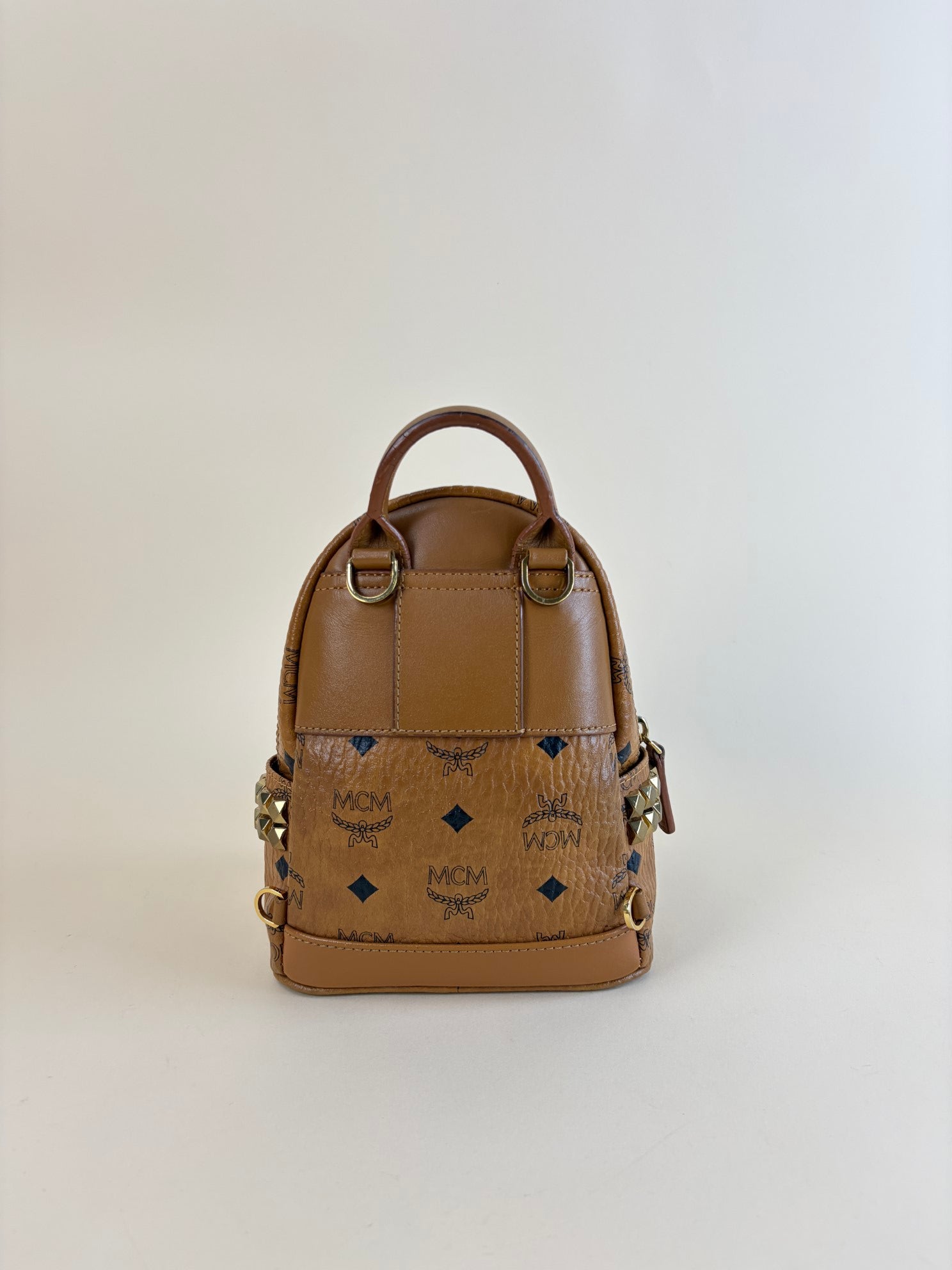 MCM Camel Stark Bebe Boo Studs Visetos Backpack Bag