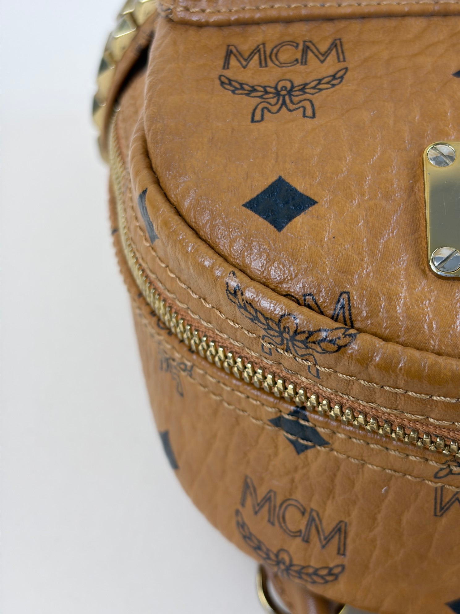 MCM Camel Stark Bebe Boo Studs Visetos Backpack Bag