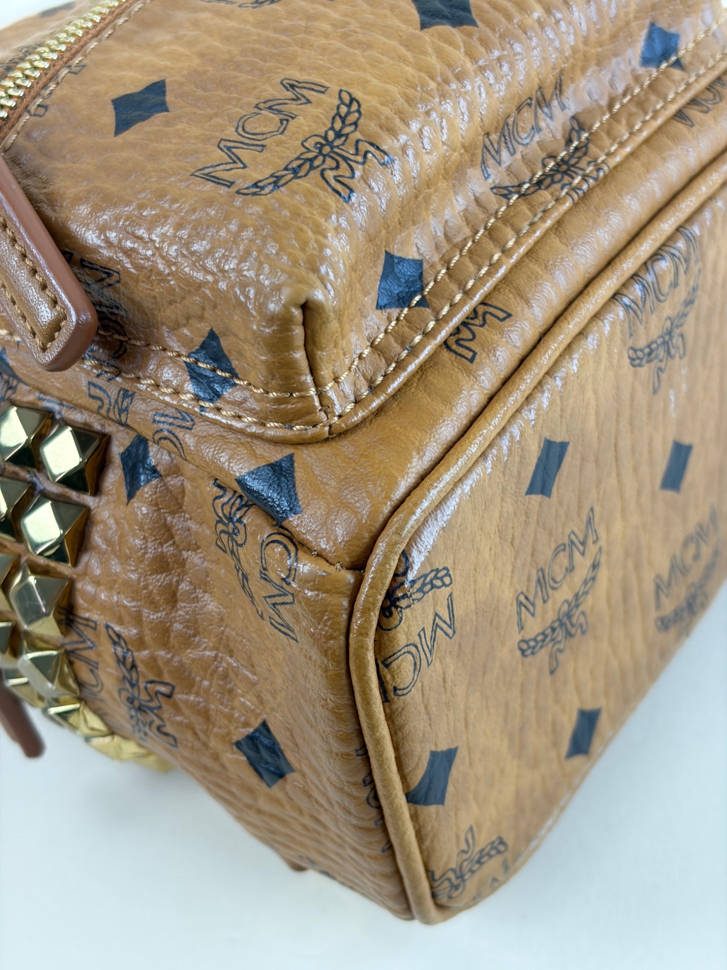 MCM Camel Stark Bebe Boo Studs Visetos Backpack Bag