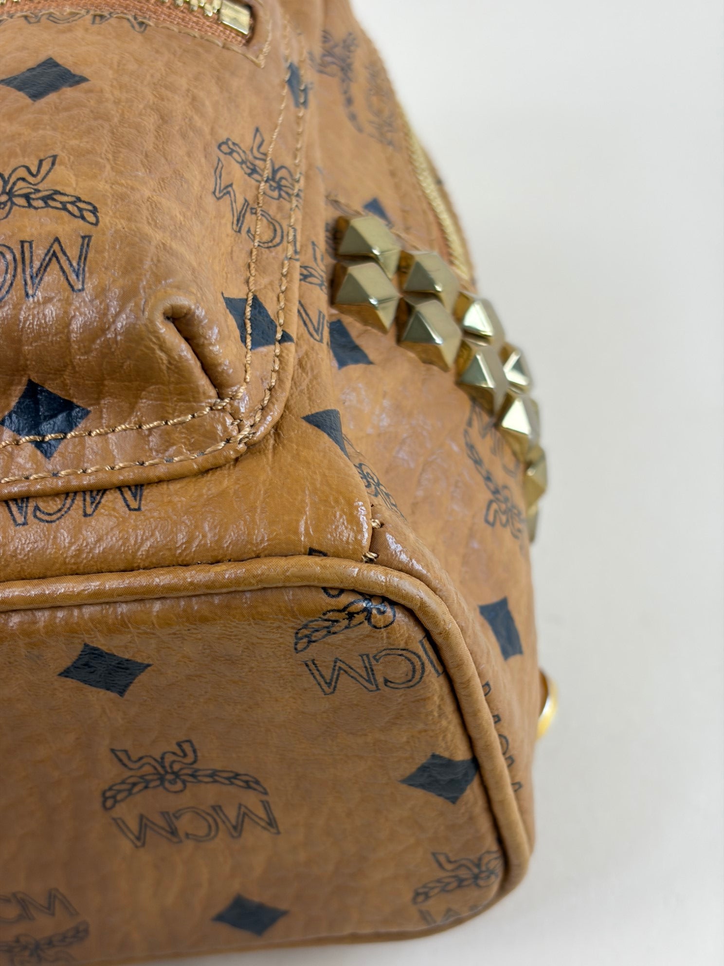 MCM Camel Stark Bebe Boo Studs Visetos Backpack Bag