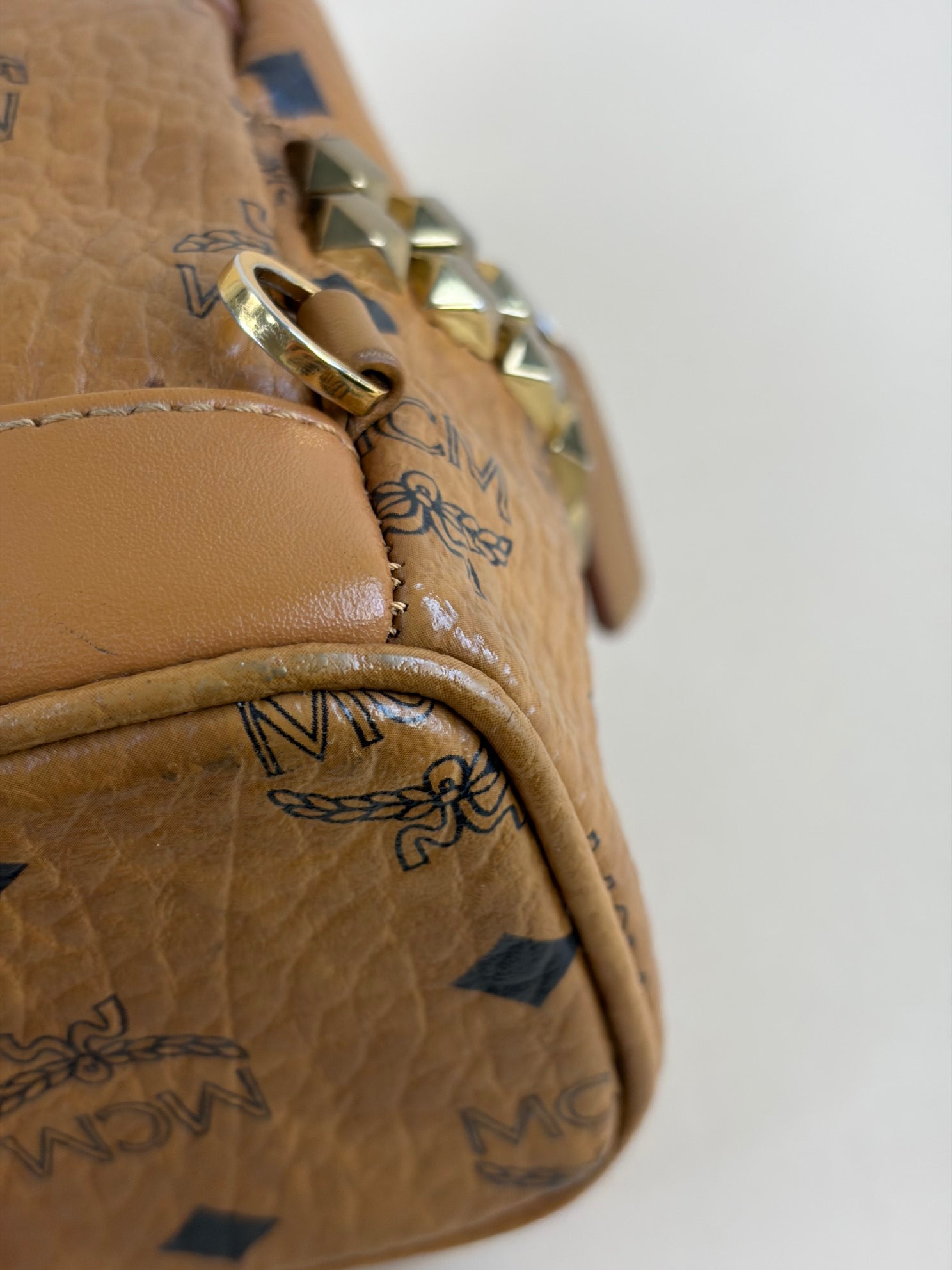 MCM Camel Stark Bebe Boo Studs Visetos Backpack Bag