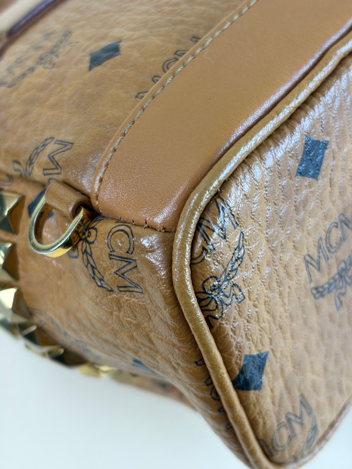 MCM Camel Stark Bebe Boo Studs Visetos Backpack Bag