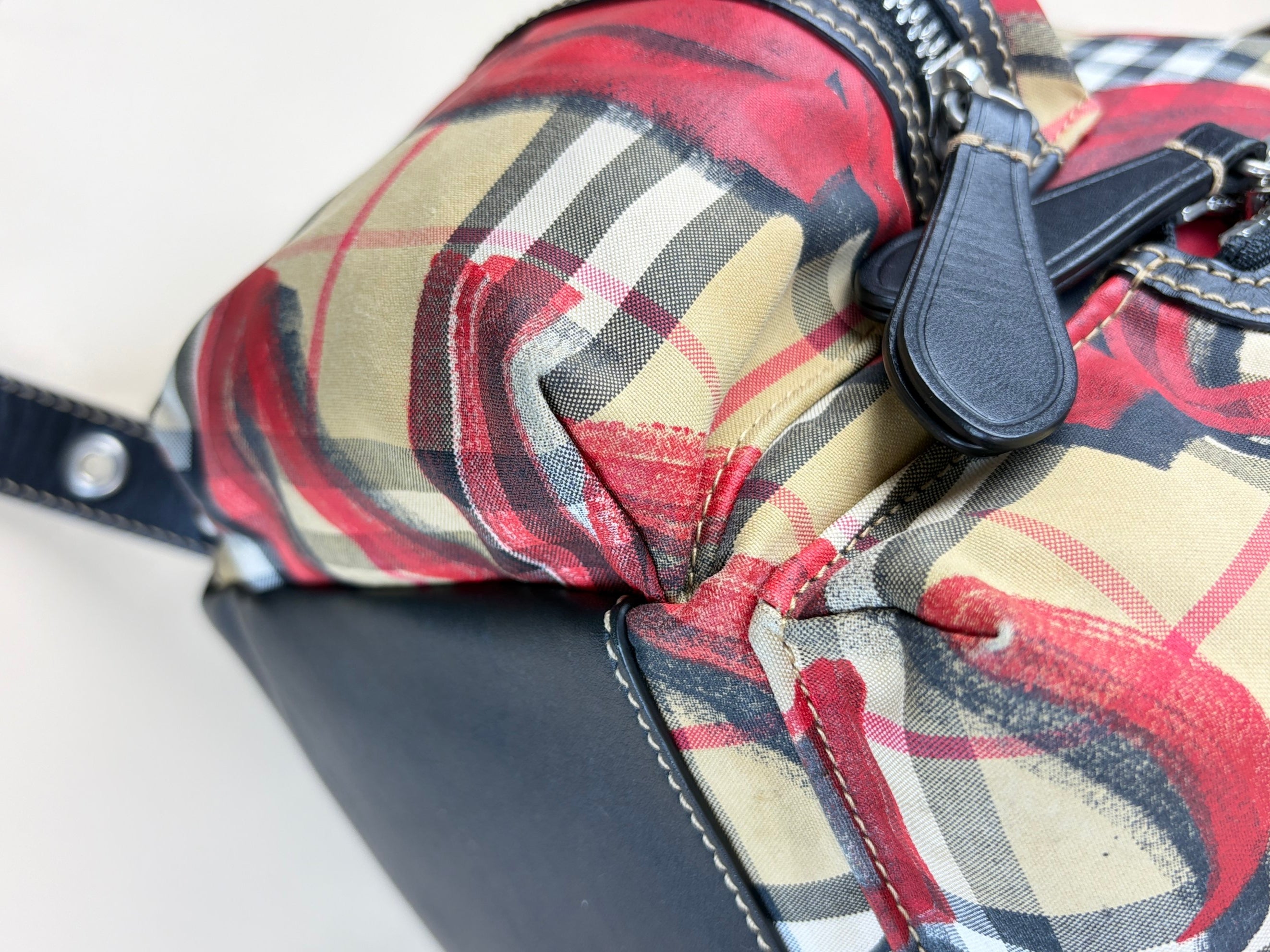 Burberry vintage check and red graffiti logo print rucksack Backpack bag