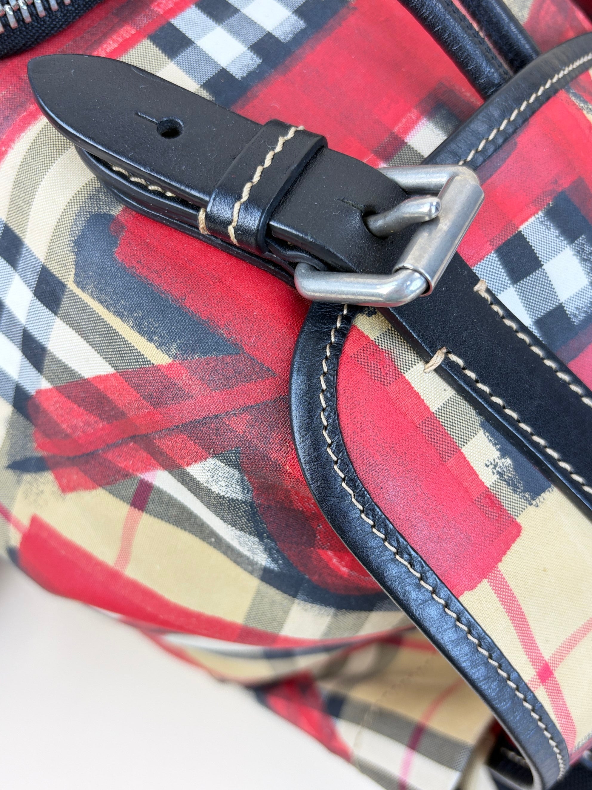 Burberry vintage check and red graffiti logo print rucksack Backpack bag