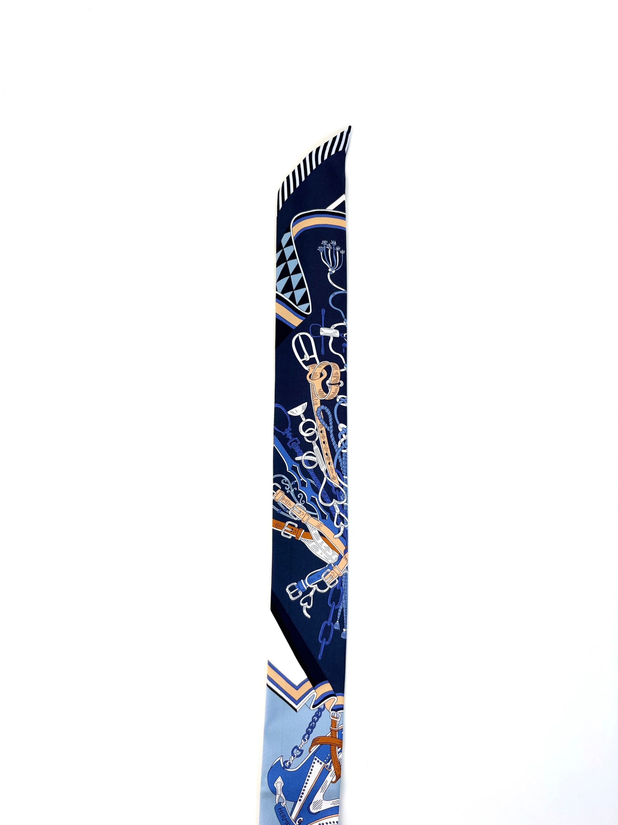 HERMES bouquets Sellier marine /blank /beige twilly