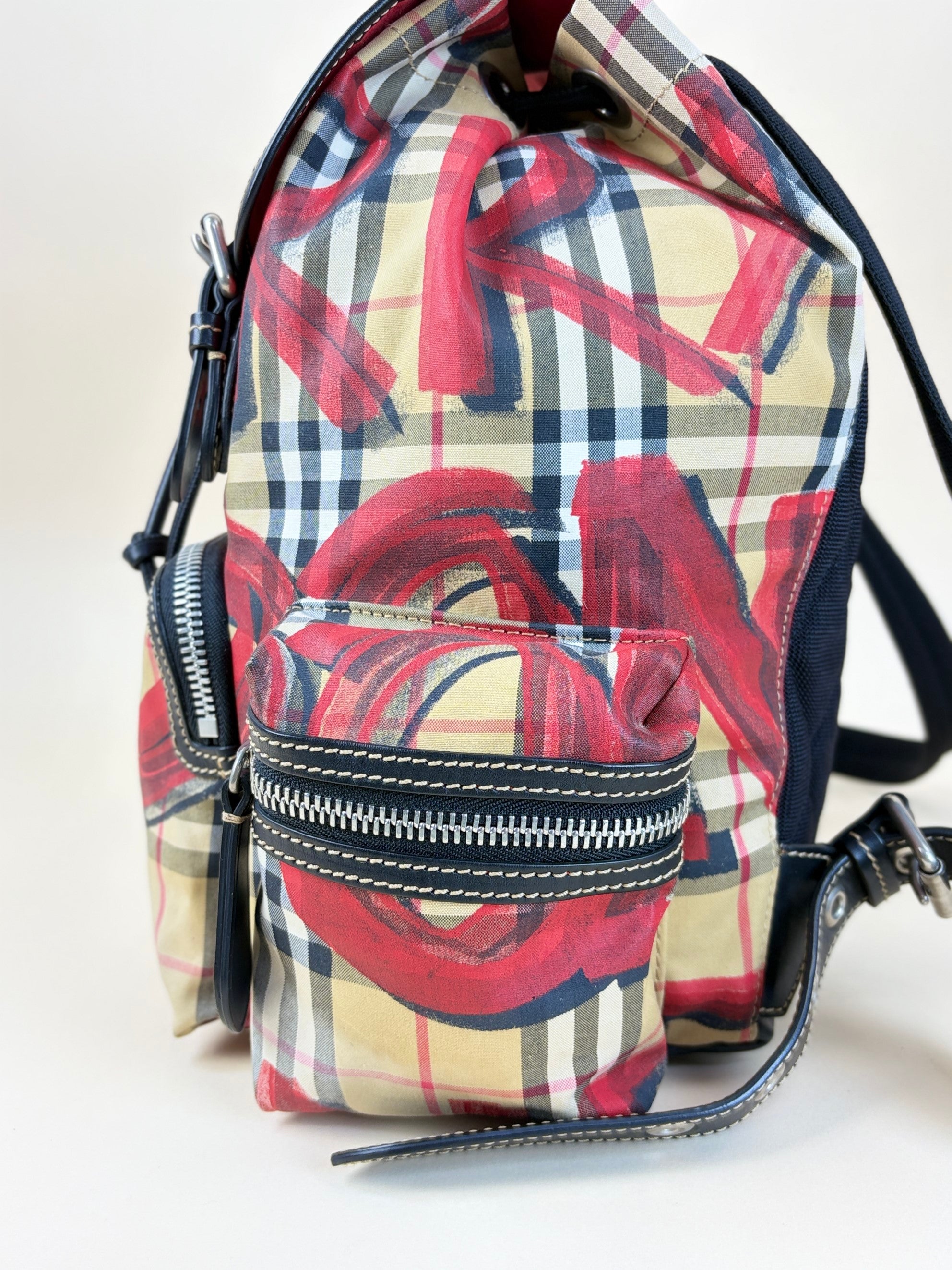 Burberry vintage check and red graffiti logo print rucksack Backpack b