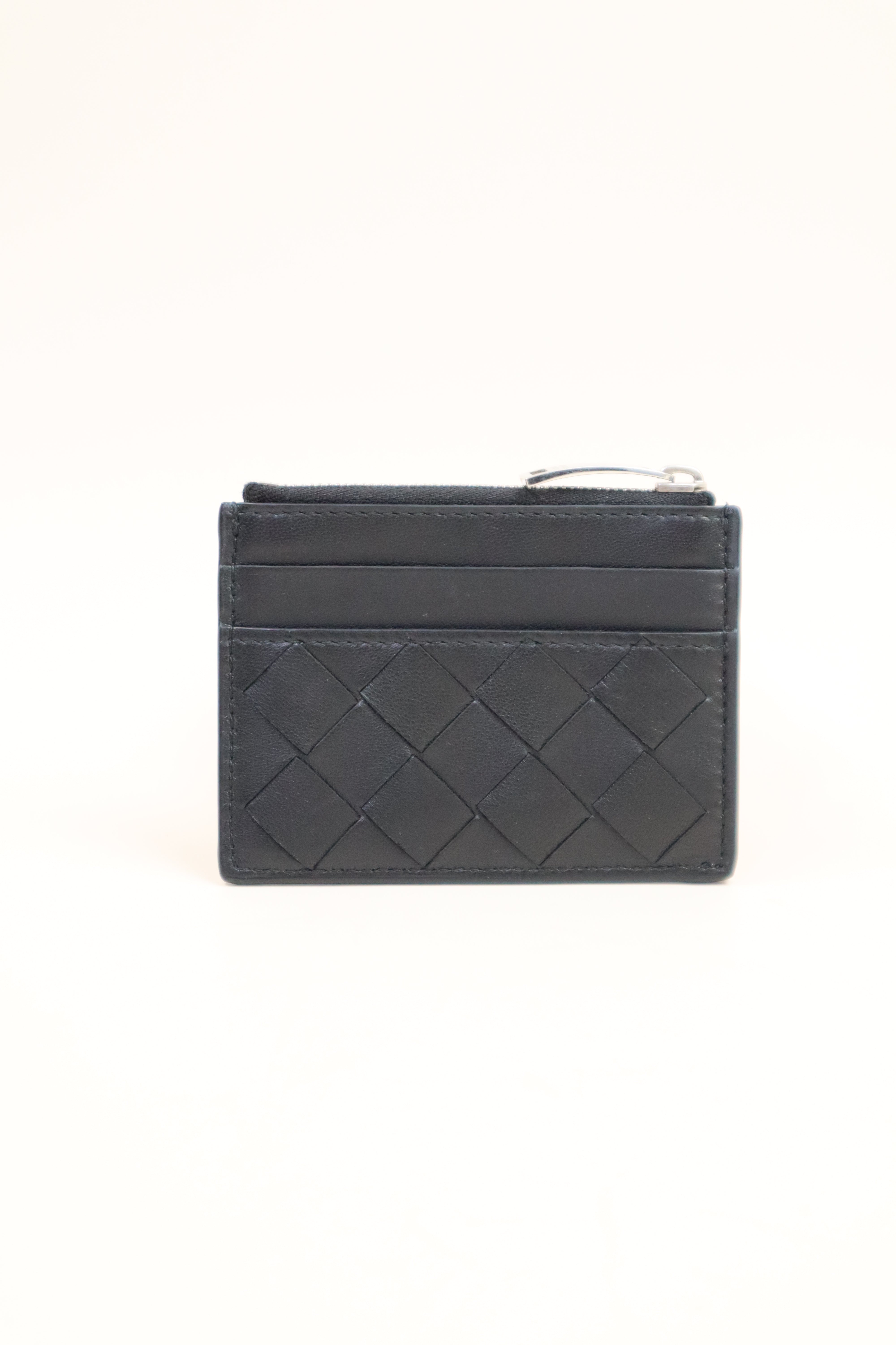 Bottega Veneta Black Intrecciato Zipped Card Case