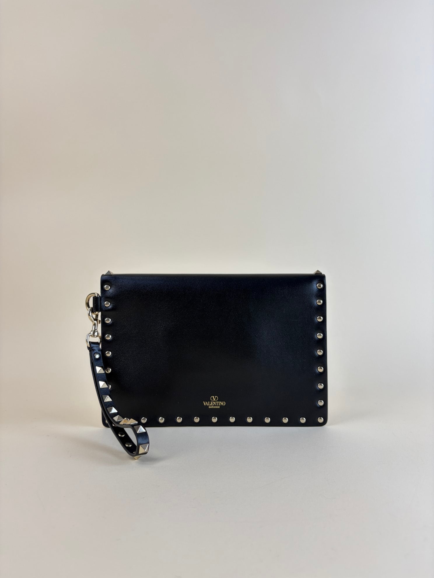 Valentino Black Rockstud Envelope Wristlet Clutch
