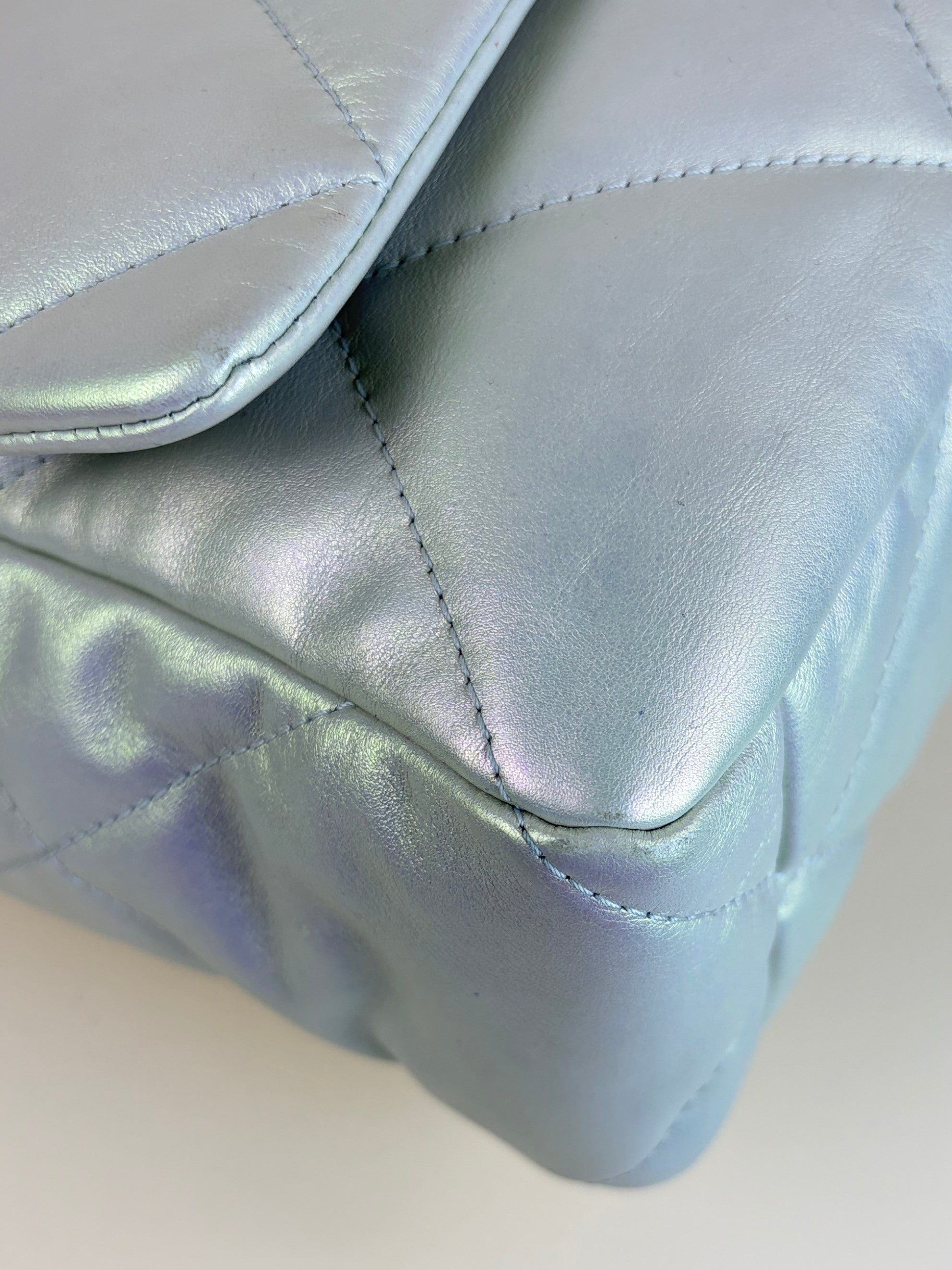 Chanel White Iridescent Quilted Large Chanel 19 Flap Bag