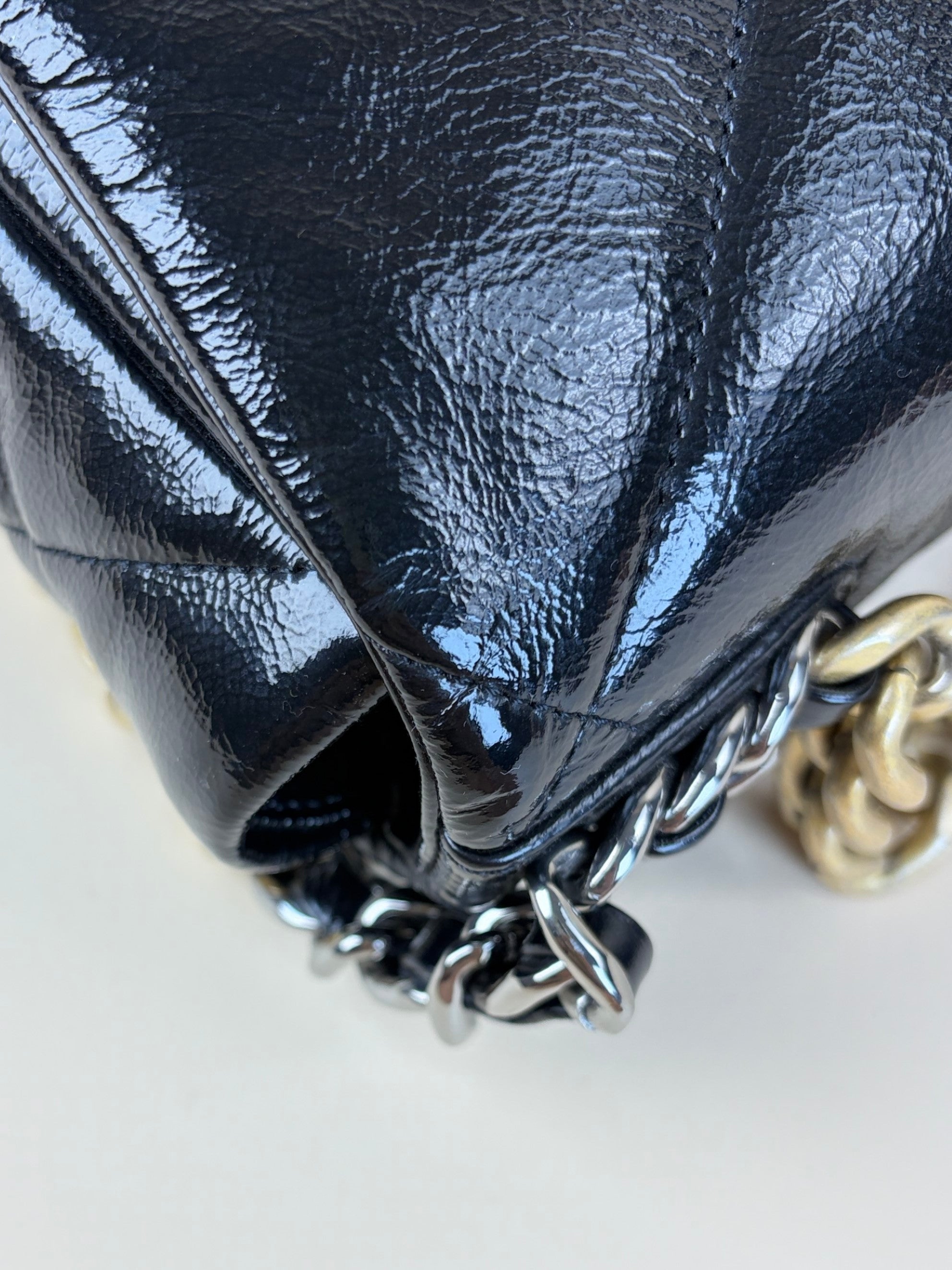 Chanel Black Shiny Crumpled Quilted Medium Chanel 19 Flap Bag