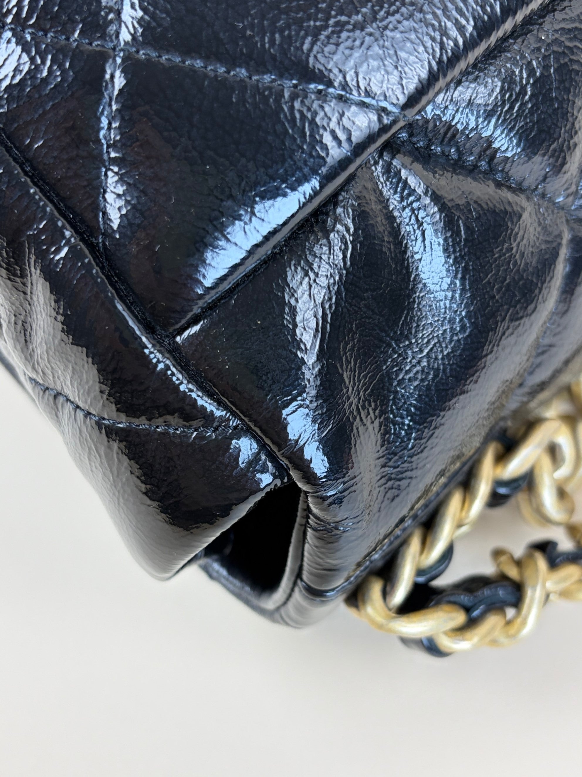 Chanel Black Shiny Crumpled Quilted Medium Chanel 19 Flap Bag