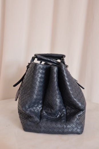 Bottega Veneta Blue Intrecciato Nappa Roma Medium Bag