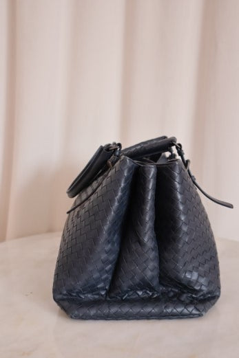 Bottega Veneta Blue Intrecciato Nappa Roma Medium Bag