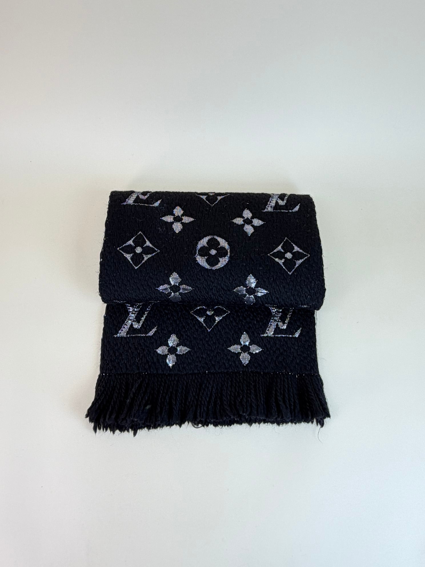 Louis Vuitton Black Monogram Logo Mania Shine Wool Scarf