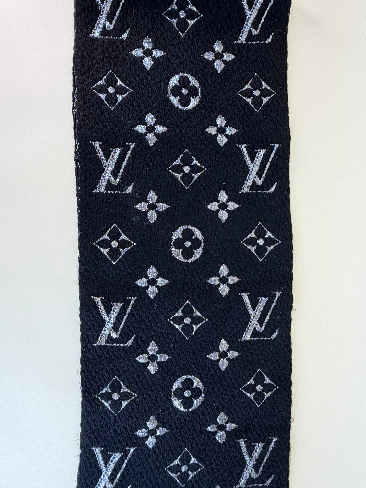 Louis Vuitton Black Monogram Logo Mania Shine Wool Scarf