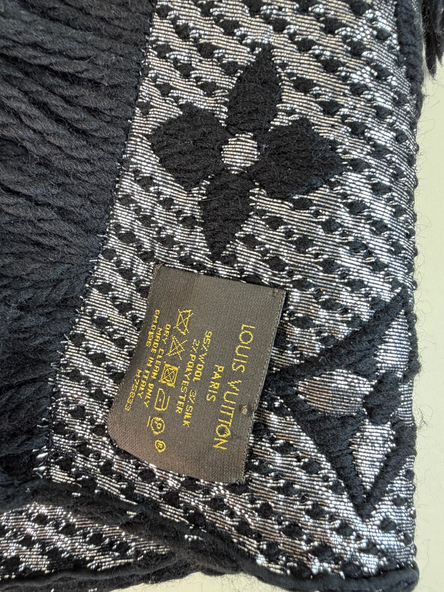 Louis Vuitton Black Monogram Logo Mania Shine Wool Scarf