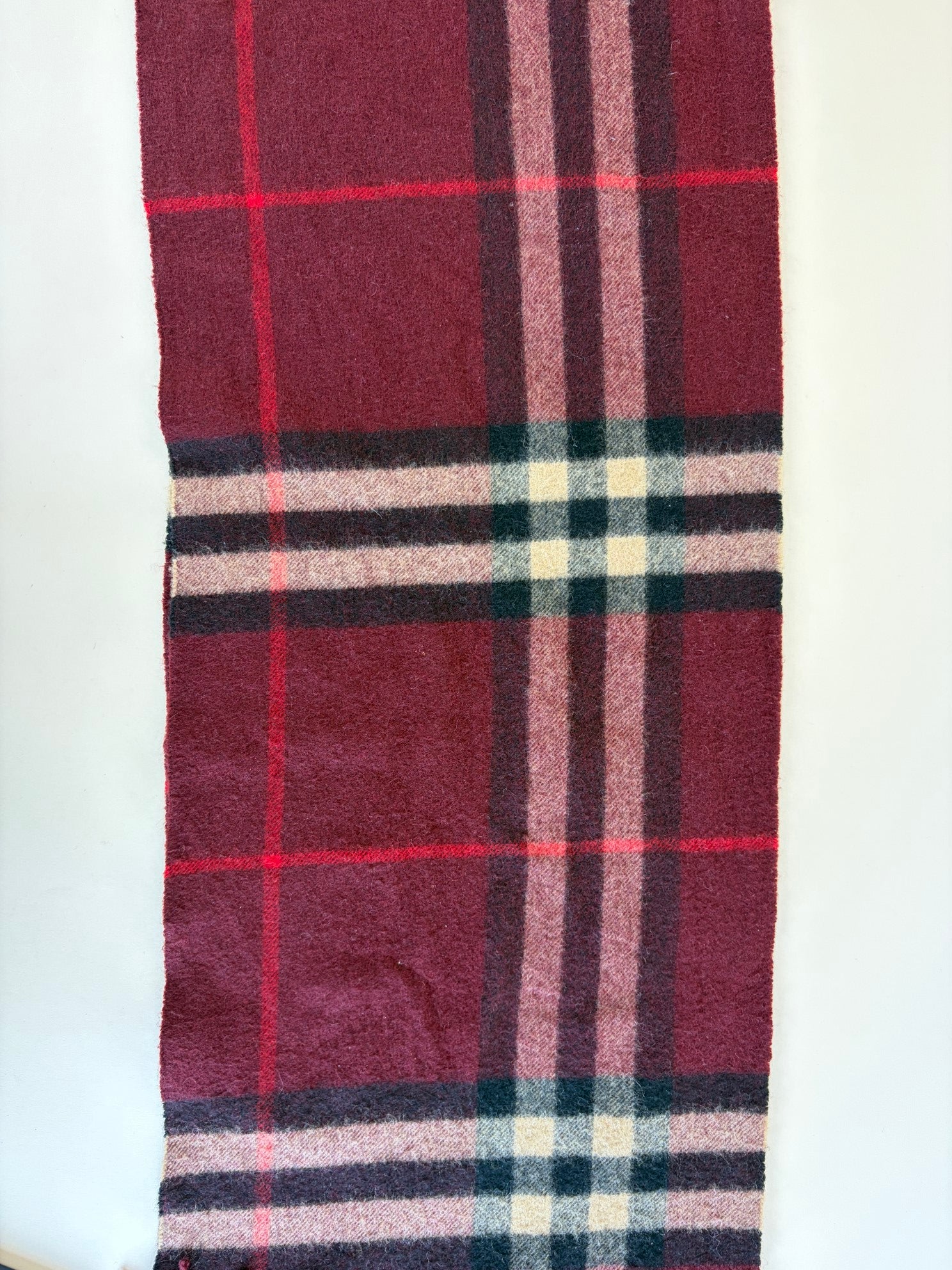 Burberry Oxblood Check Cashmere Scarf