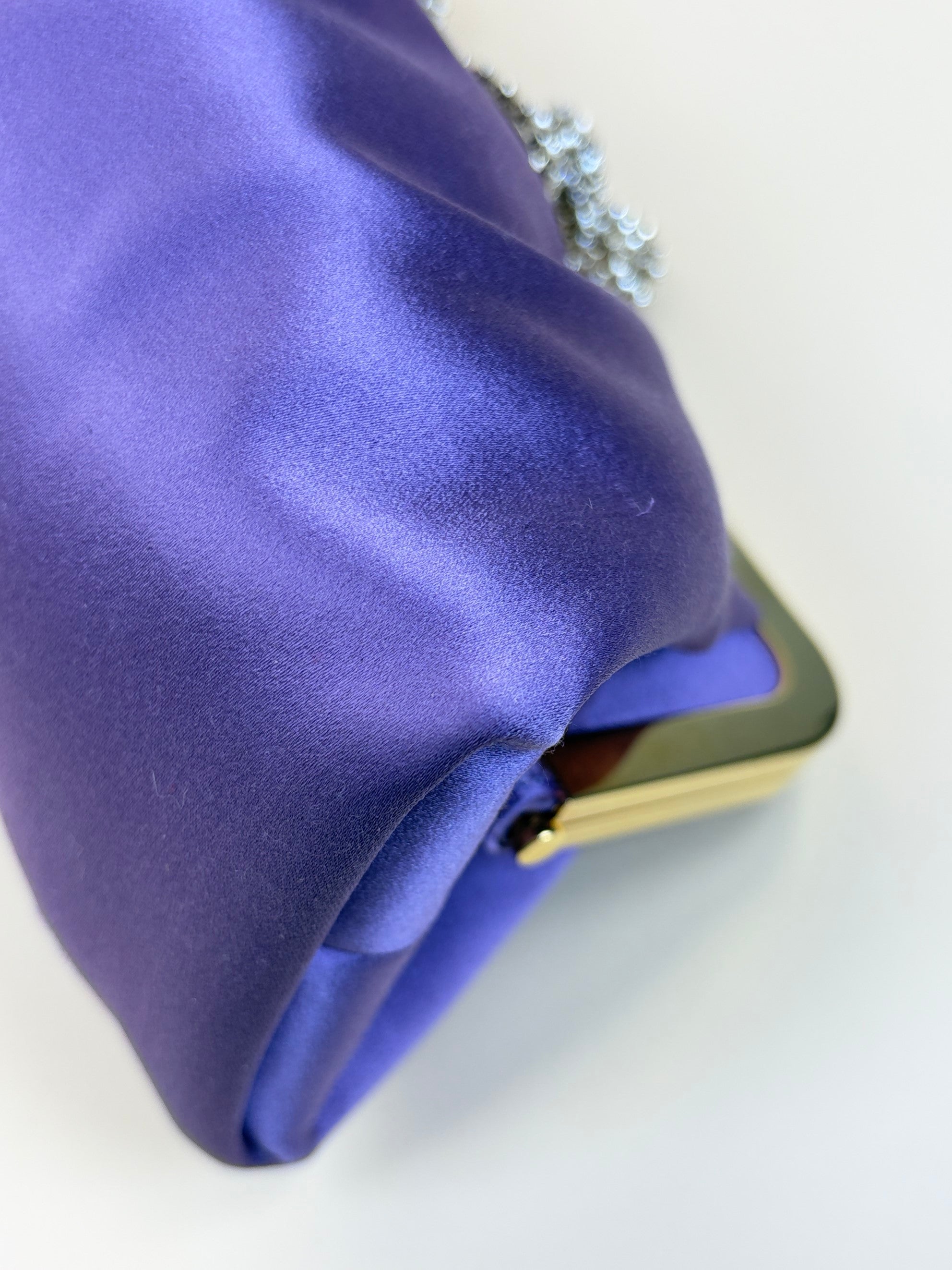 Gucci satin purple crystal embellished bow clutch