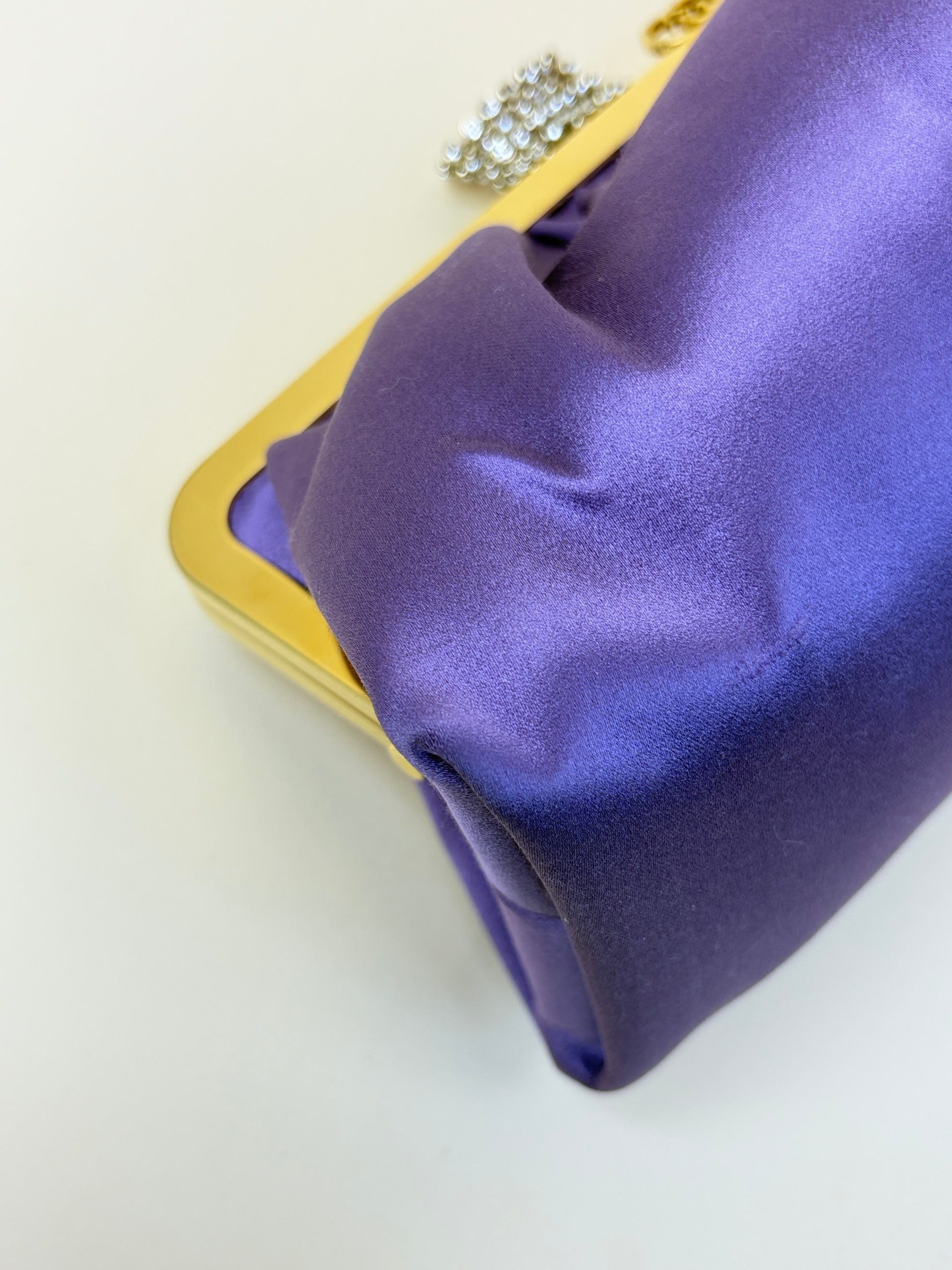 Gucci satin purple crystal embellished bow clutch