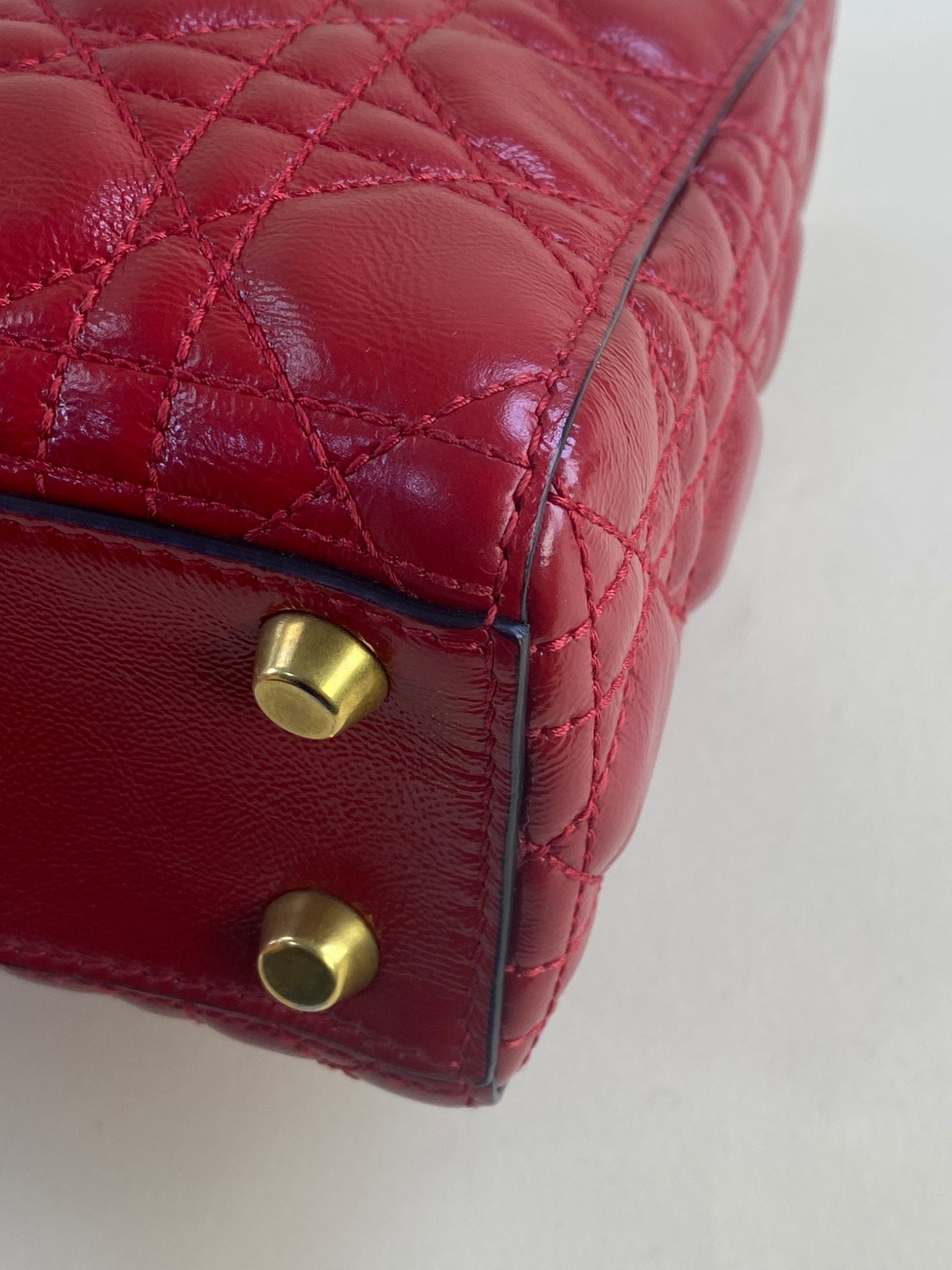 Christian Dior crinkeld patent small lucky red lady Dior with strap