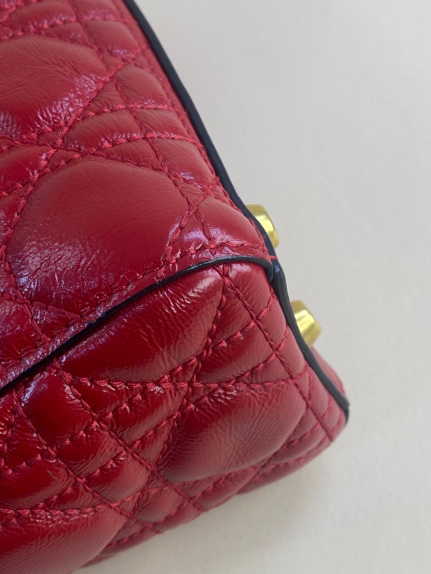 Christian Dior crinkeld patent small lucky red lady Dior with strap