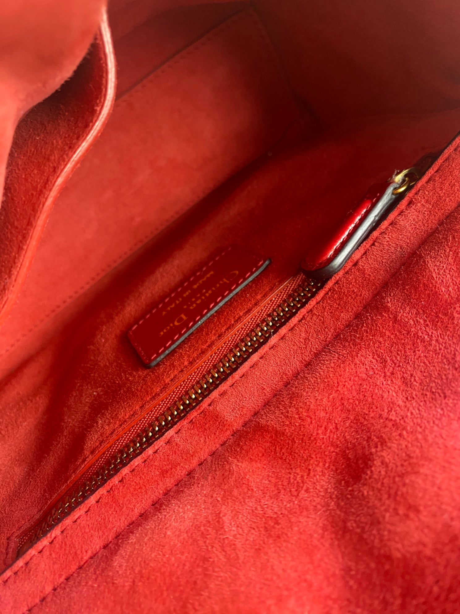 Christian Dior crinkeld patent small lucky red lady Dior with strap