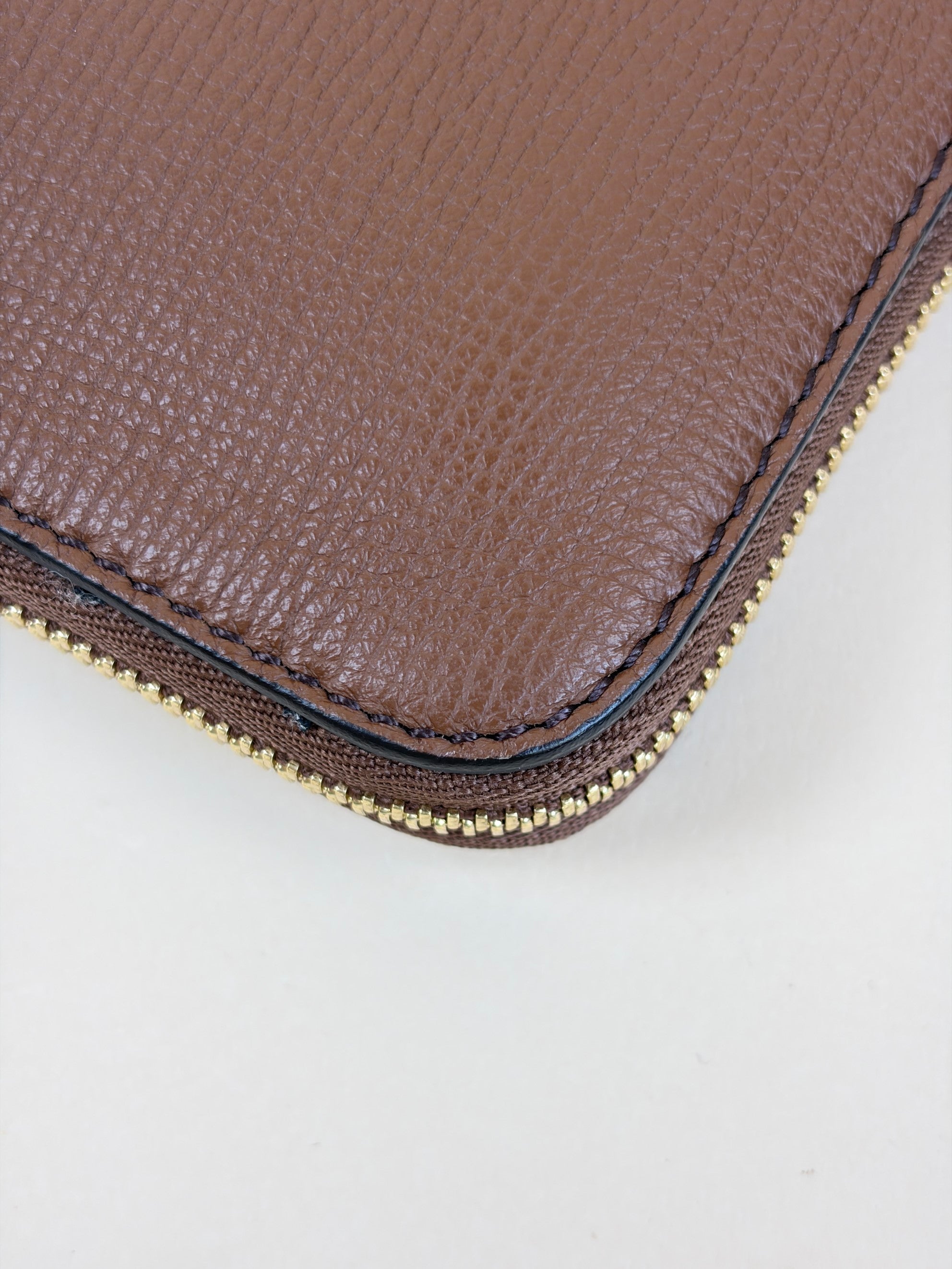 BURBERRY brown calfskin house check Elmore zip around wallet