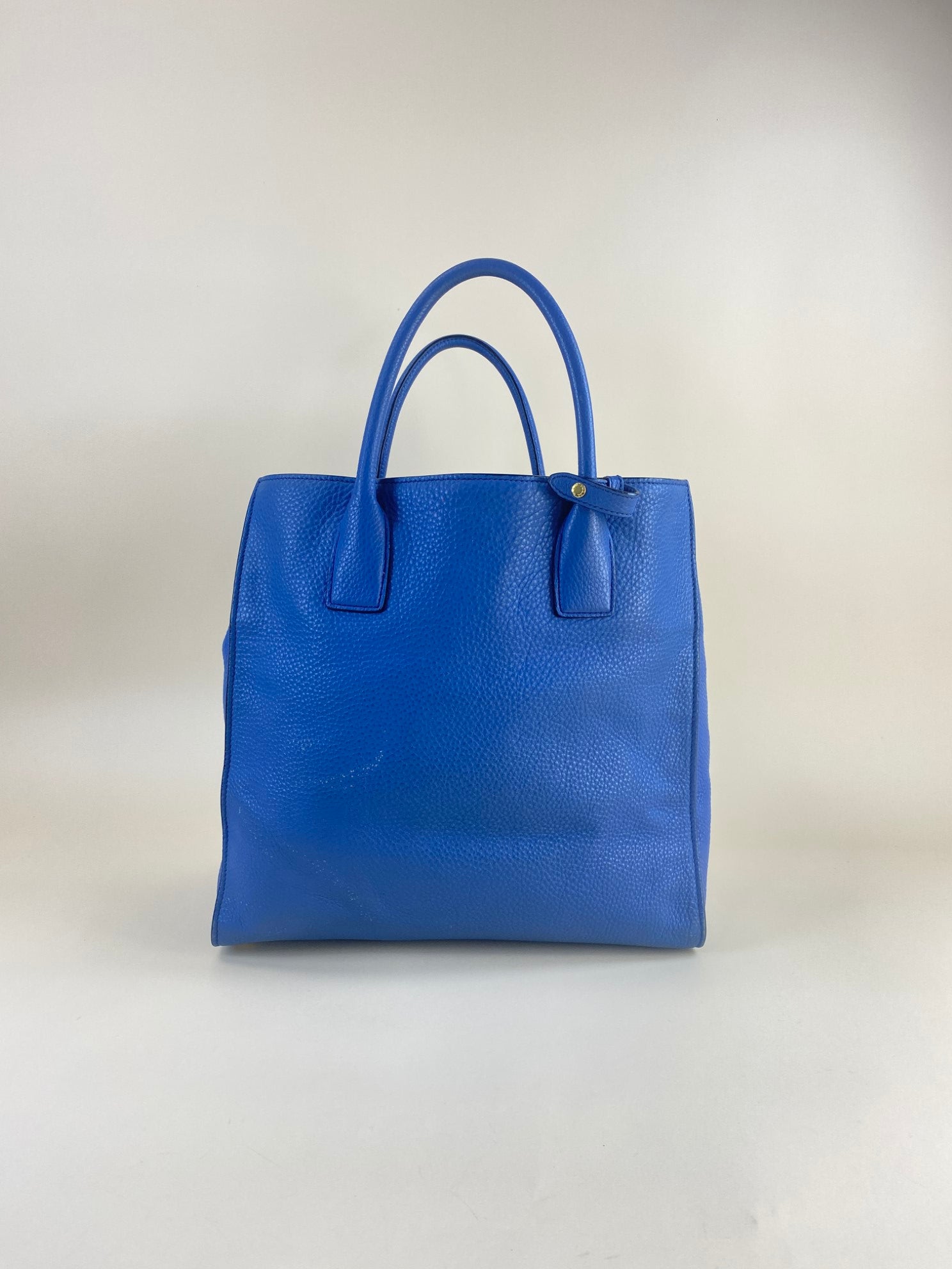 Prada Blue Vitello Daino twin pocket  tote Bag