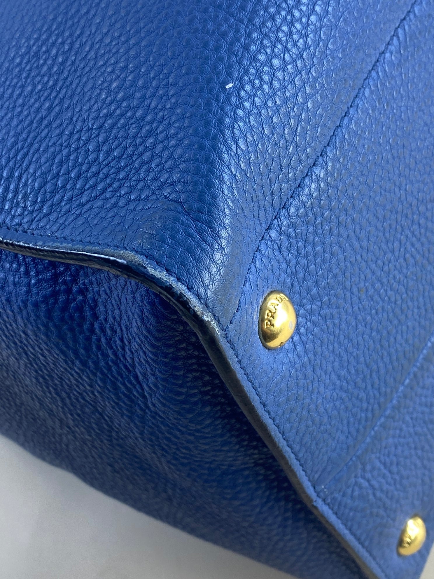 Prada Blue Vitello Daino twin pocket  tote Bag