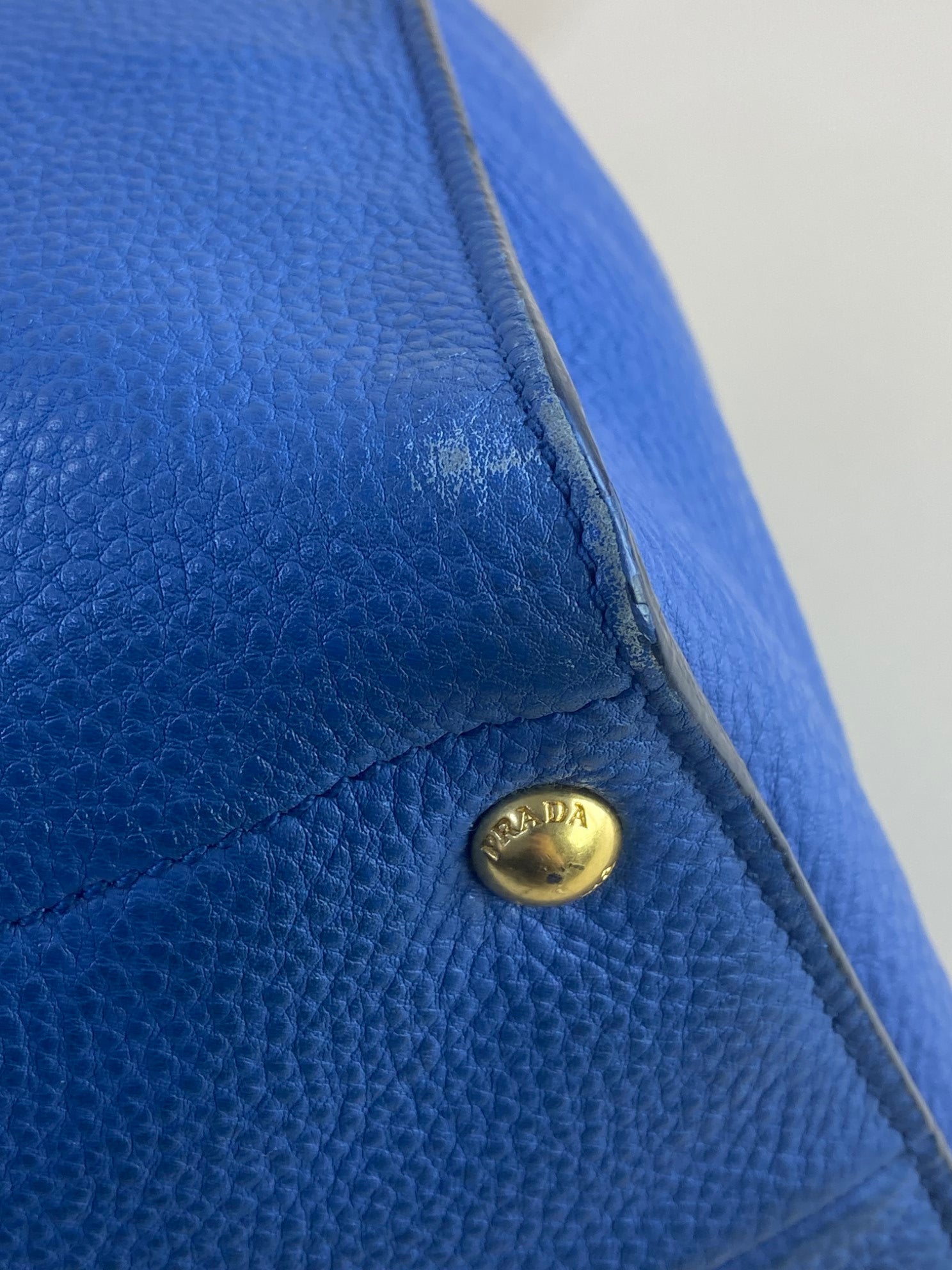 Prada Blue Vitello Daino twin pocket  tote Bag