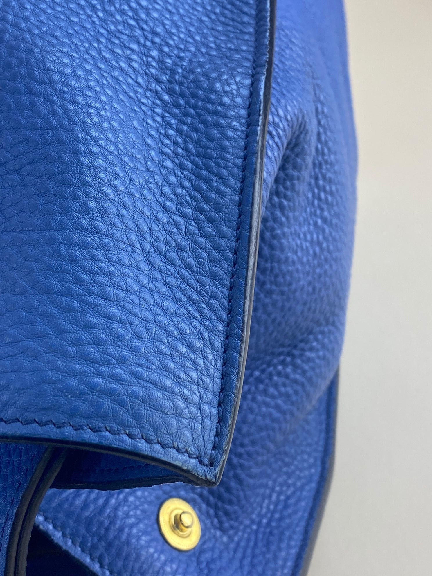 Prada Blue Vitello Daino twin pocket  tote Bag