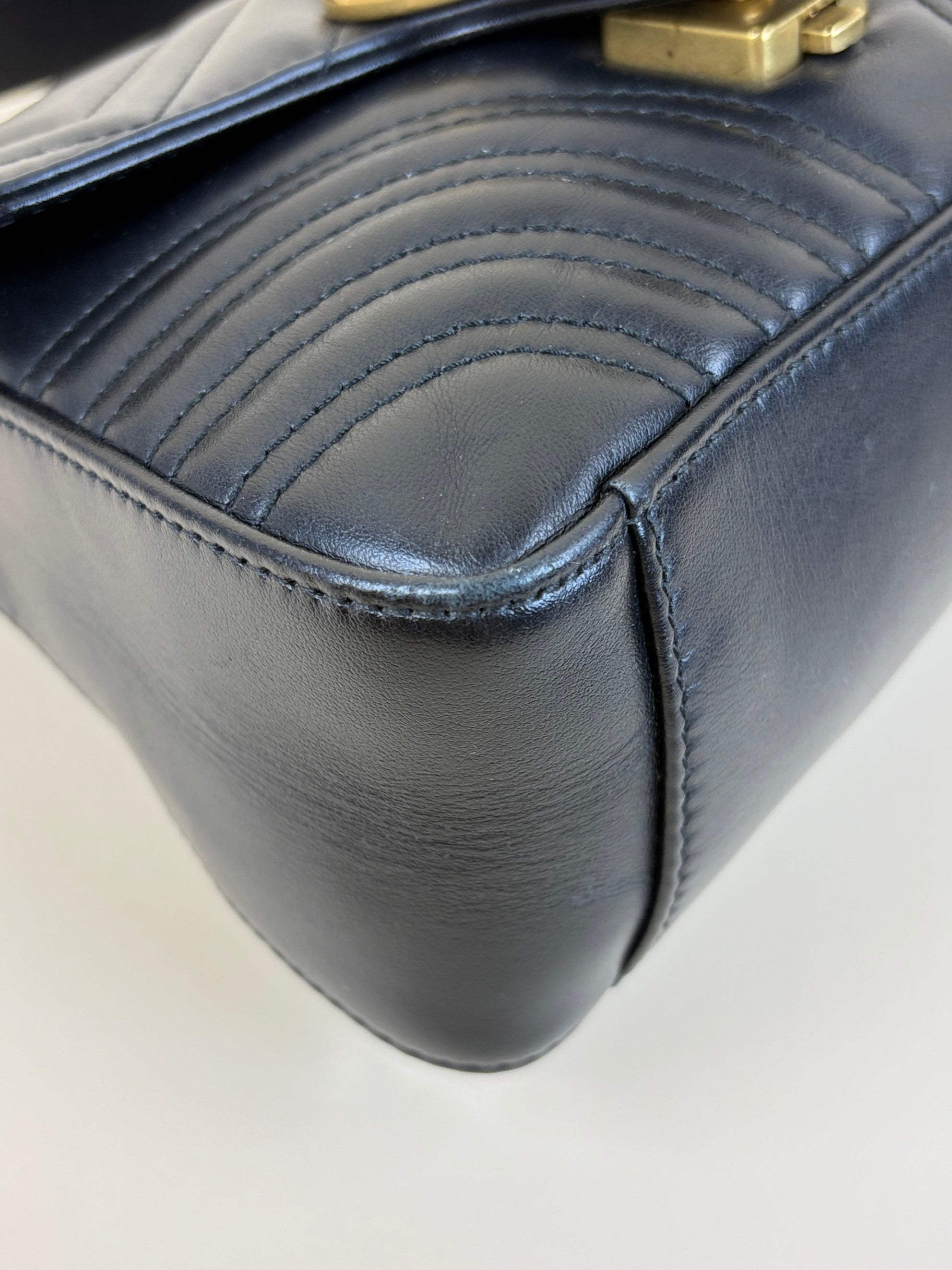 Gucci Black Matelasse Mini GG Marmont Top Handle Shoulder Bag