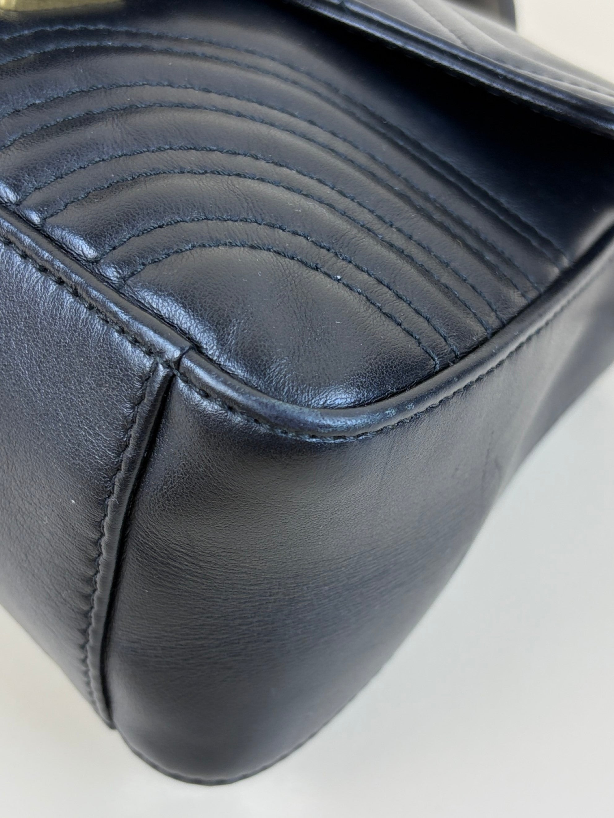 Gucci Black Matelasse Mini GG Marmont Top Handle Shoulder Bag